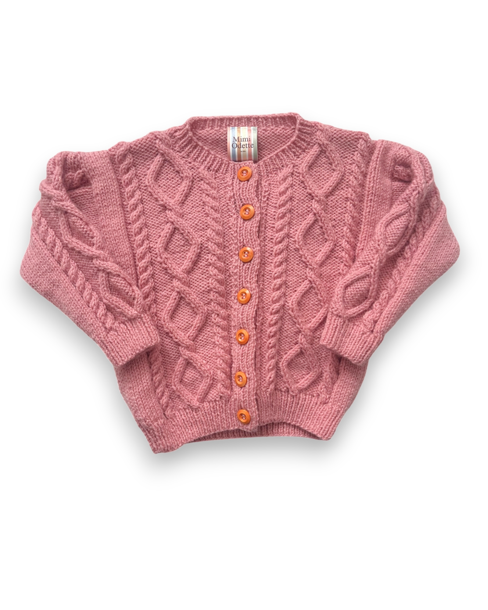 Personalised Pink Aran hand knitted cardigan 2-3 Years