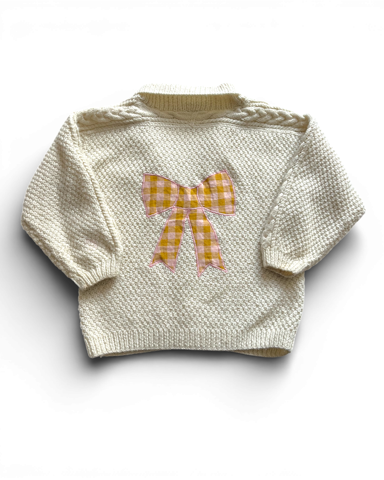 Bow Cream hand knitted cardigan 5-7 years