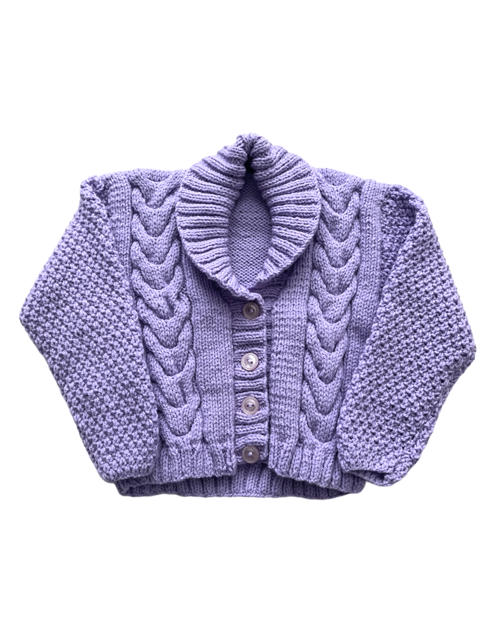 Personalised Lilac hand knitted cardigan 12-18 months