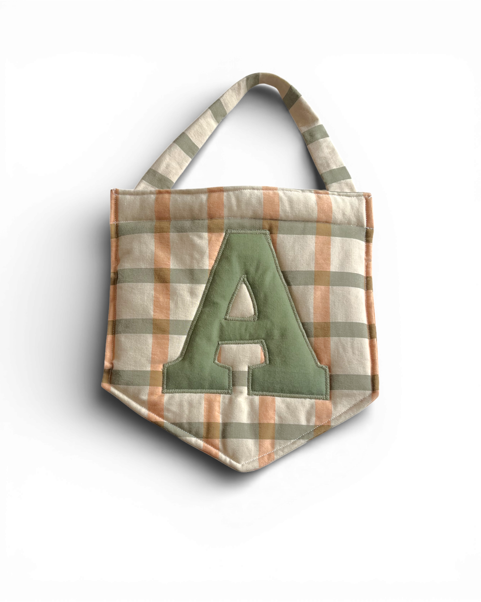 SAMPLE A INITIAL Mimi Odette handmade personalised quilted Initial Banner Khaki mix gingham