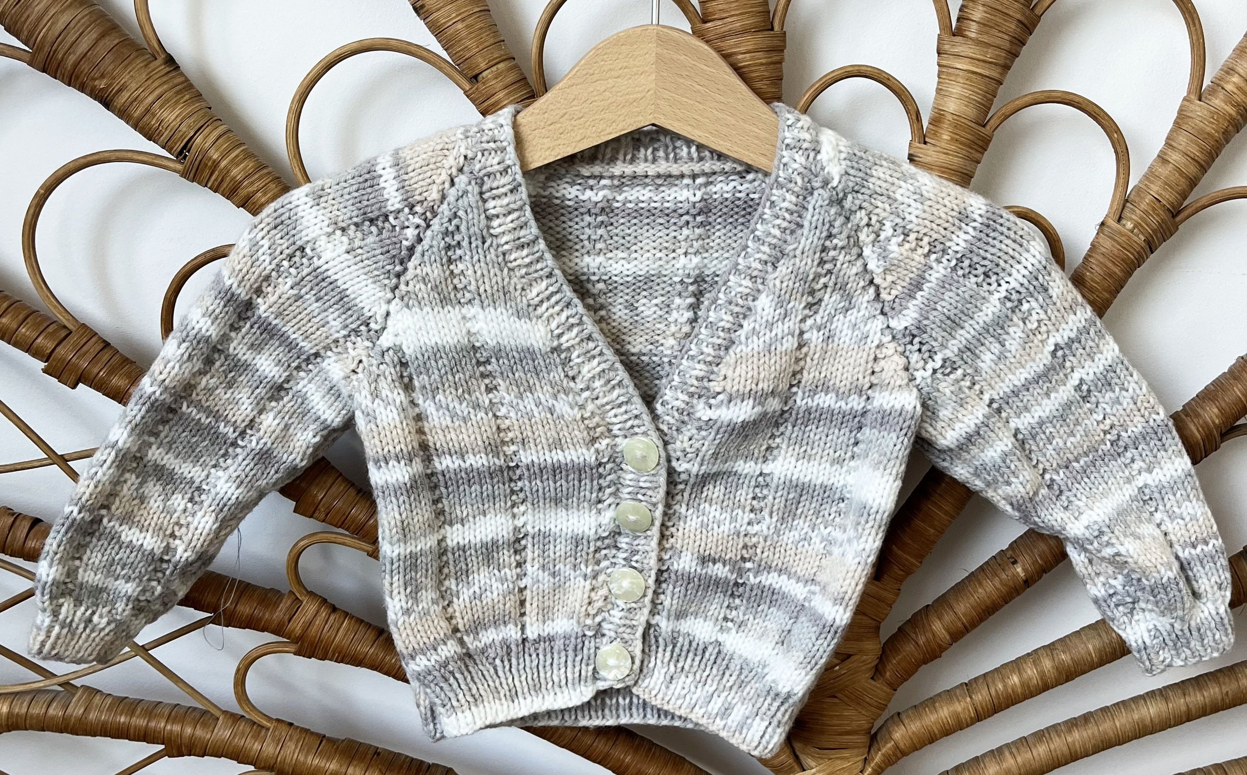 Personalised Natural stripe hand knitted cardigan 0-3 months