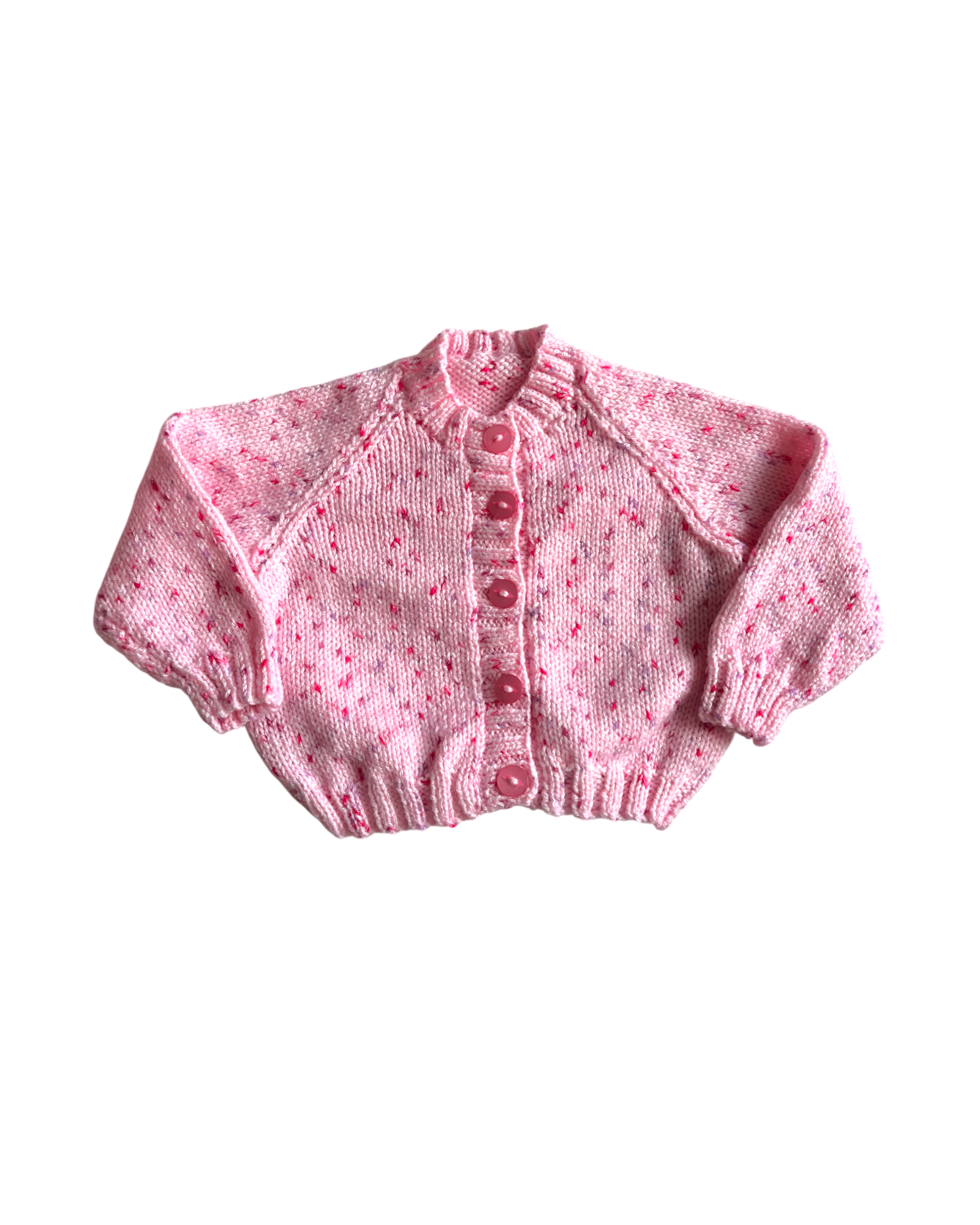 Personalised Pink speck hand knitted cardigan  6-12 months