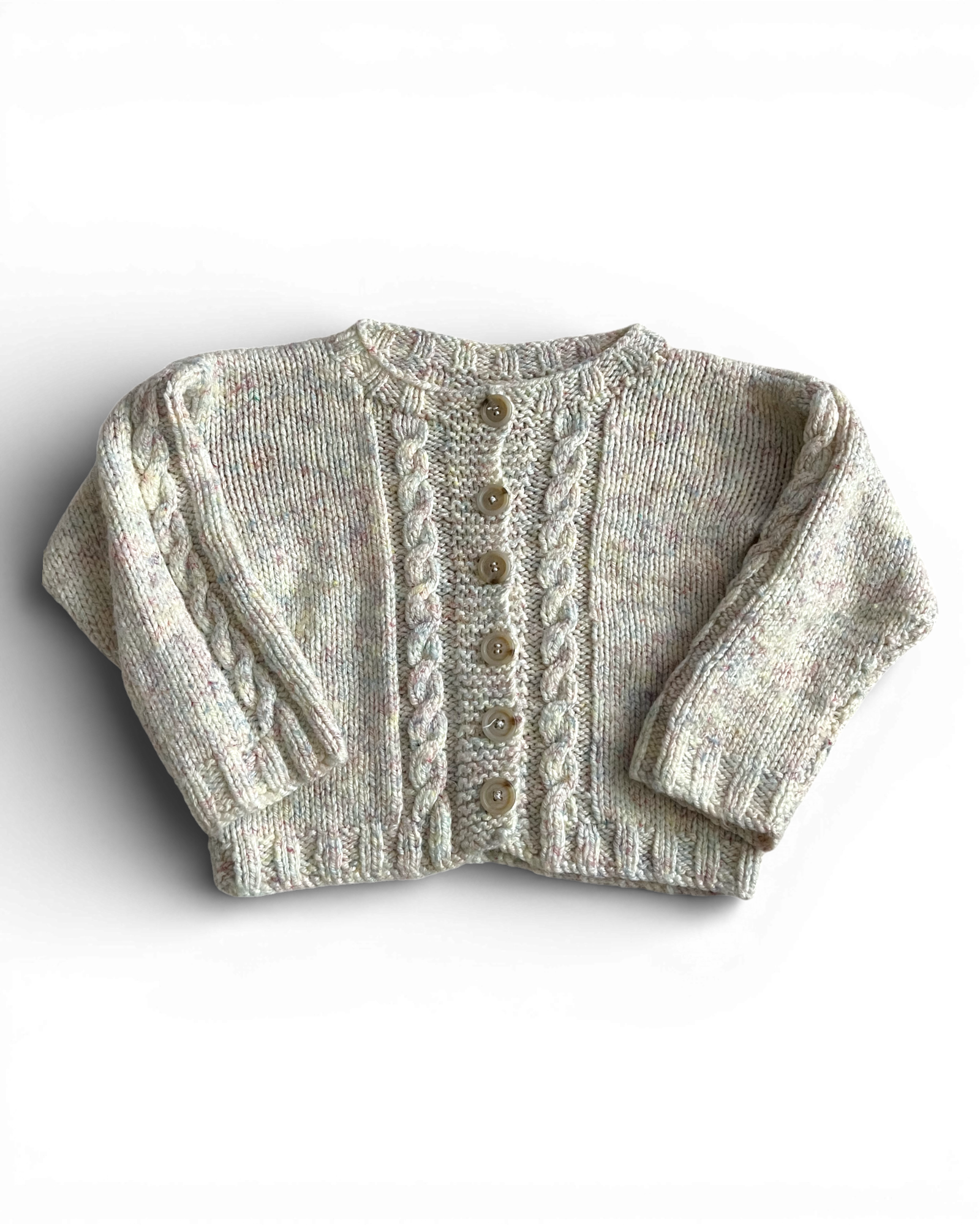 Personalised Pastel Cream mix Aran hand knitted cardigan 2-3 Years