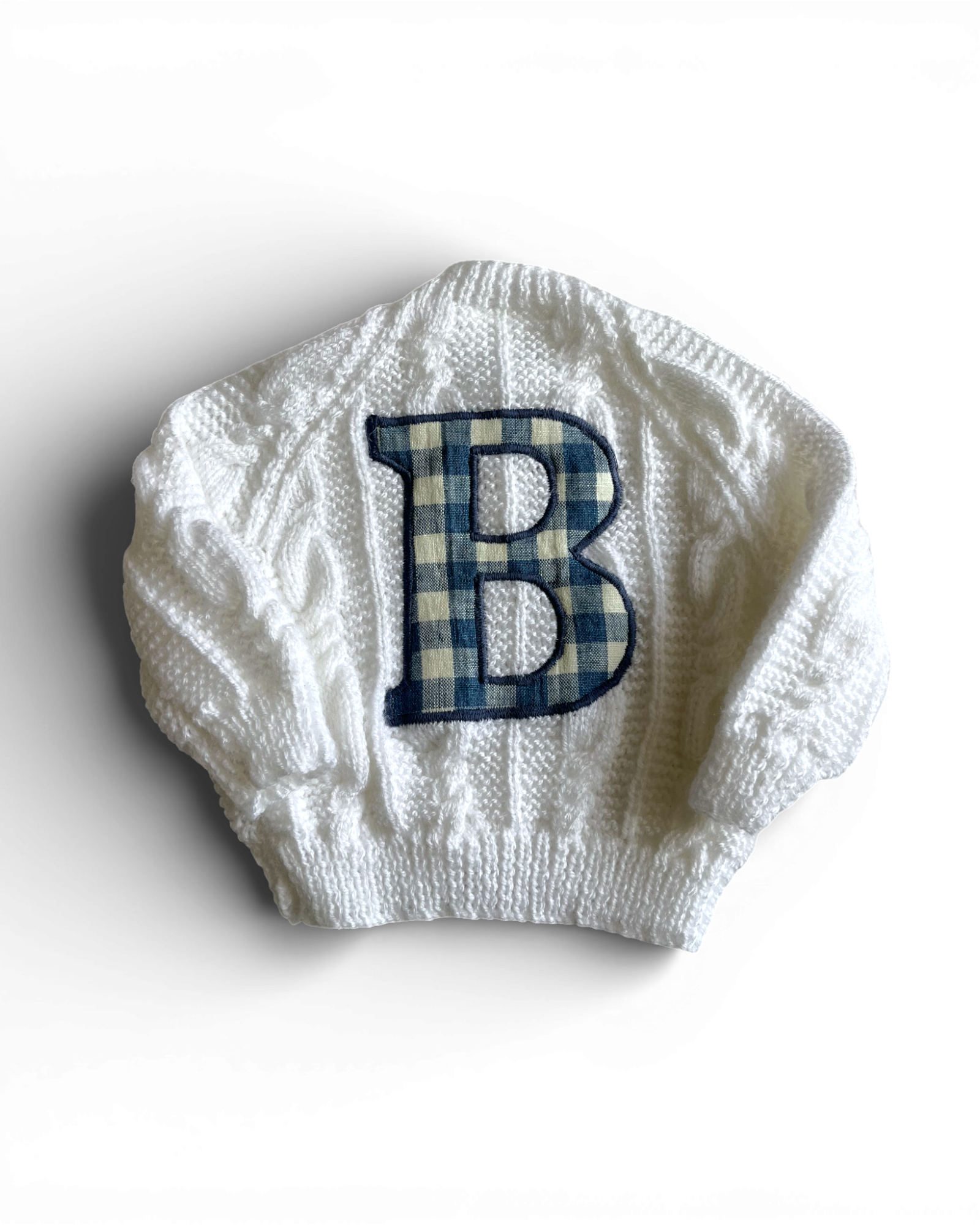 B initial White hand knitted cardigan 0-4 months