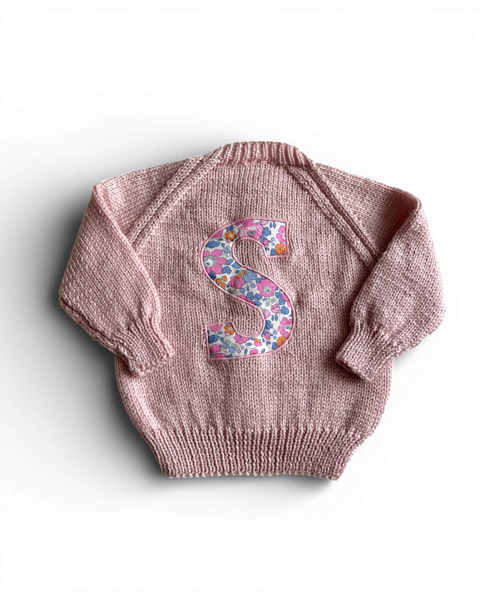 Ready Made S Initial Cardigan Pink hand knitted cardigan 1-2 years