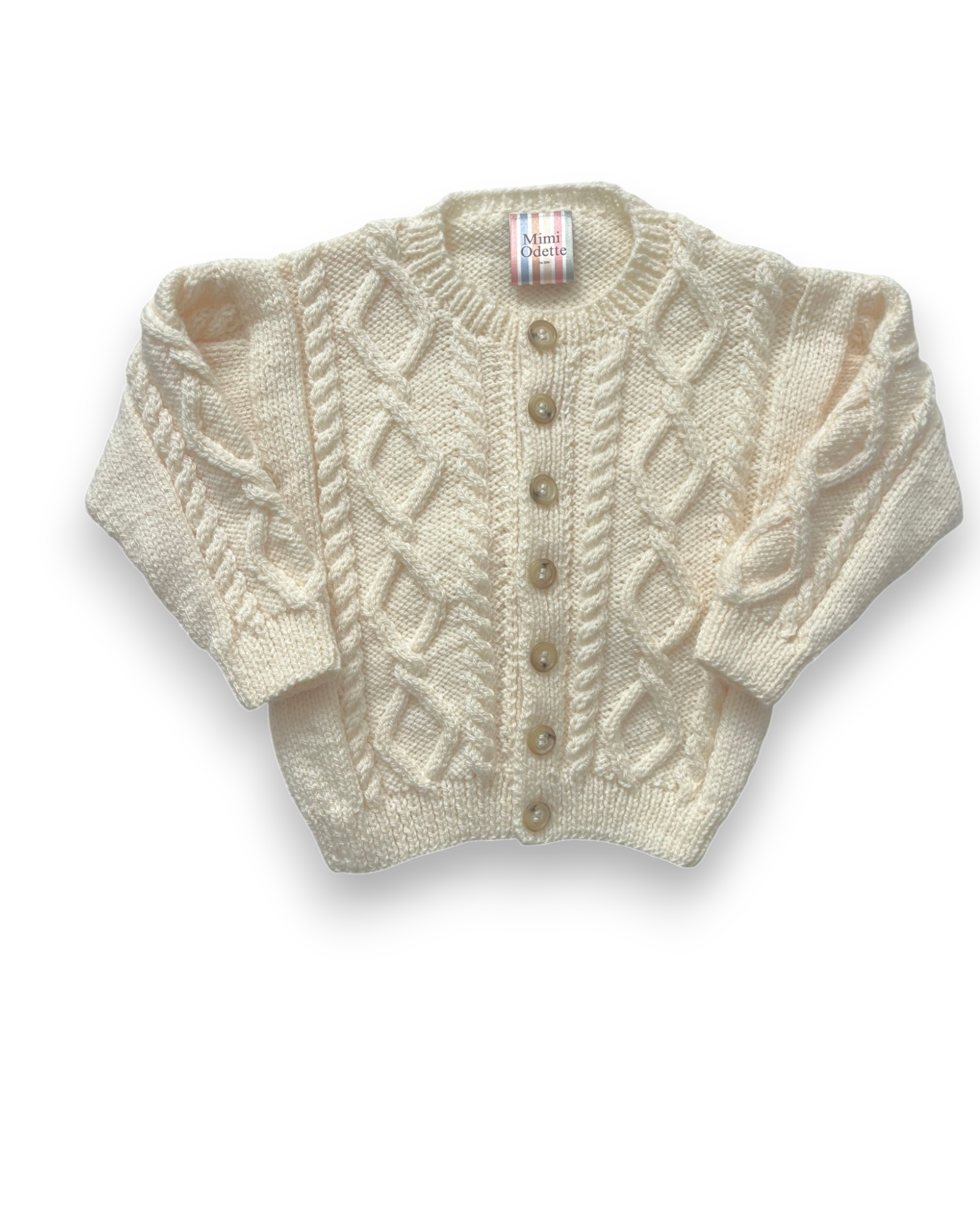 Personalised Cream Aran hand knitted cardigan 2-3 Years