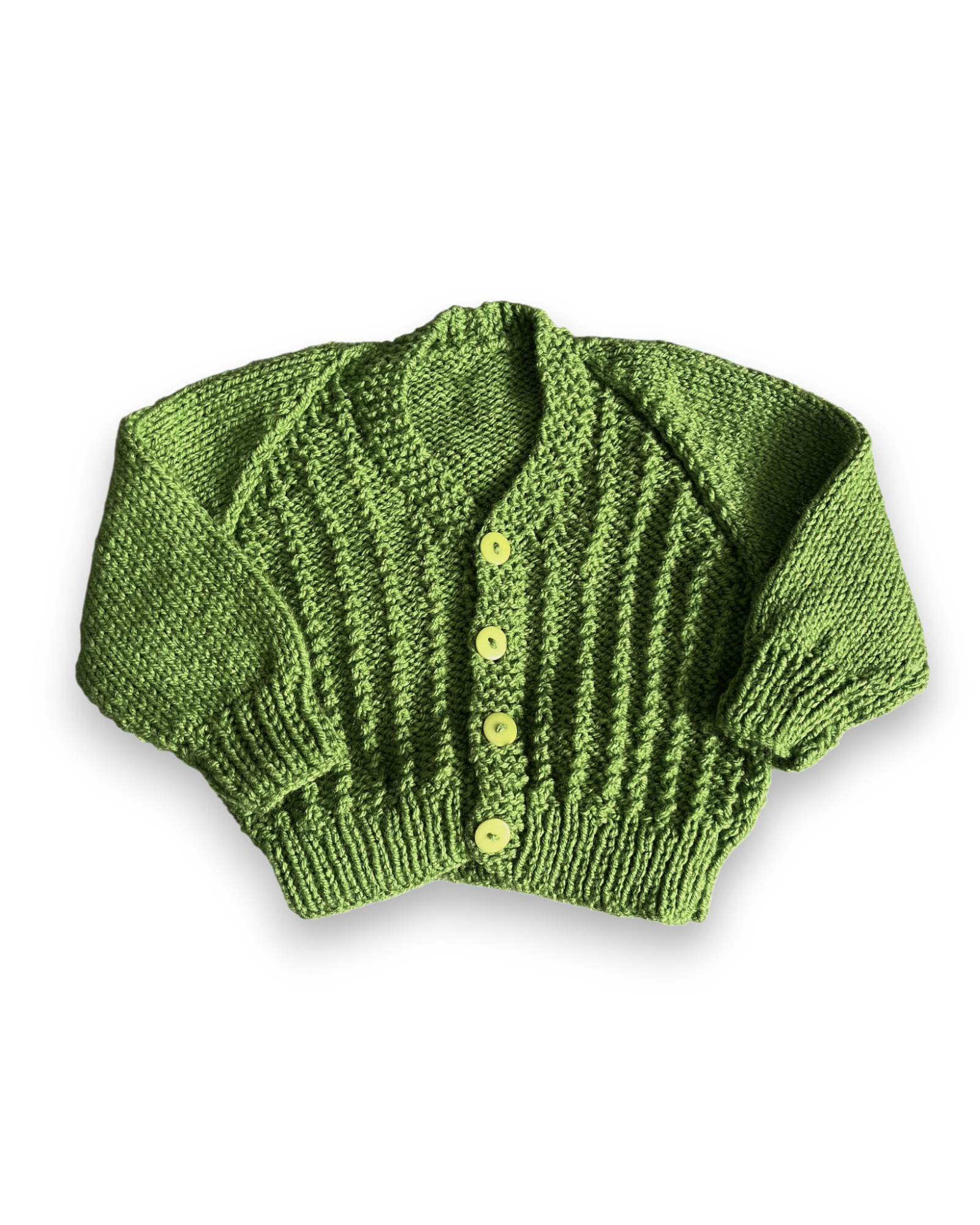 Personalised Green hand knitted cardigan 0-3 months