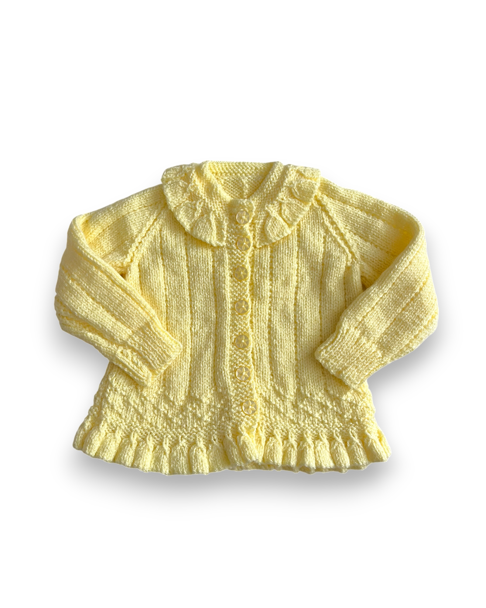 Personalised yellow hand knitted cardigan 6-12 months