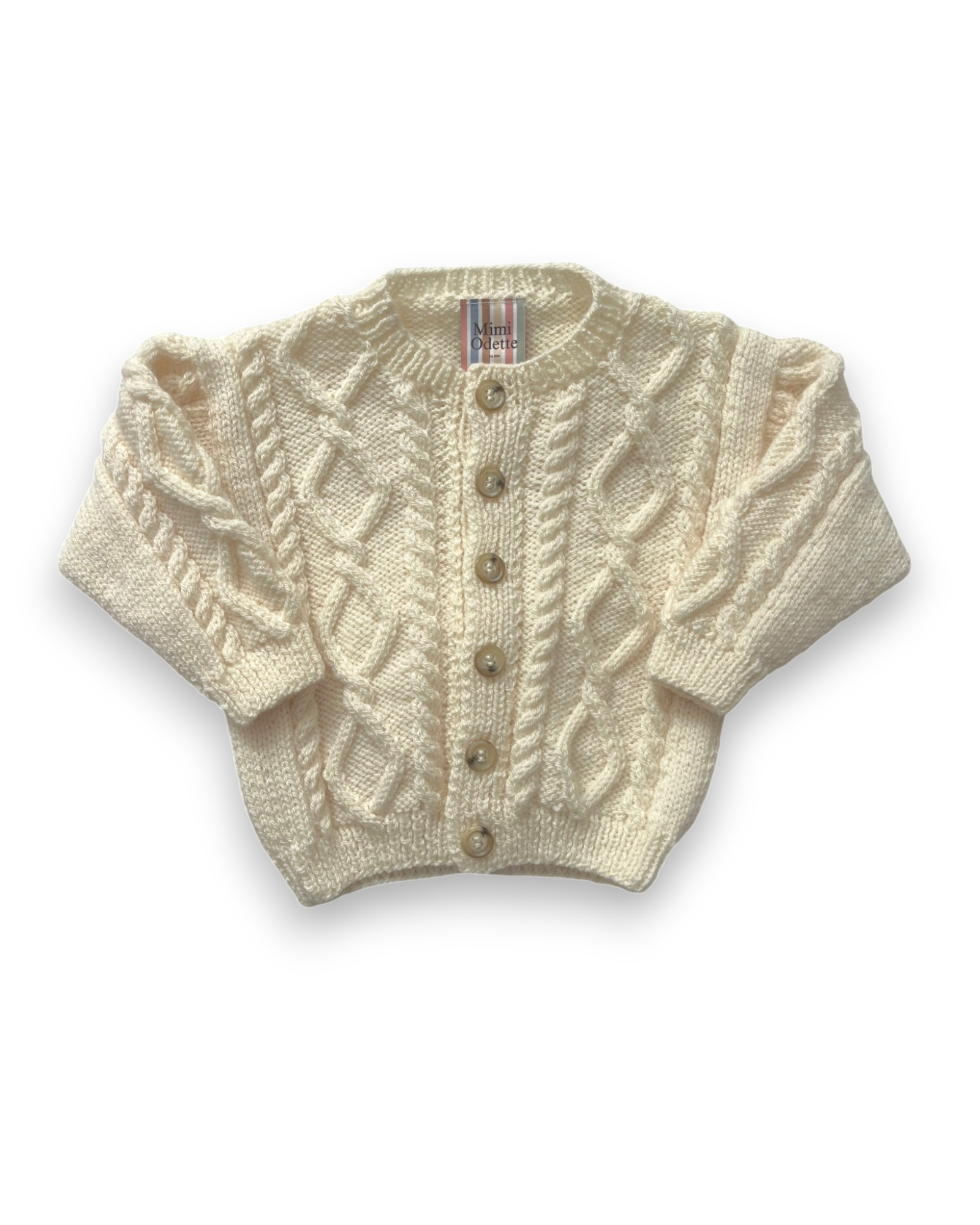 Personalised Aran cream hand knitted cardigan 1-2 years