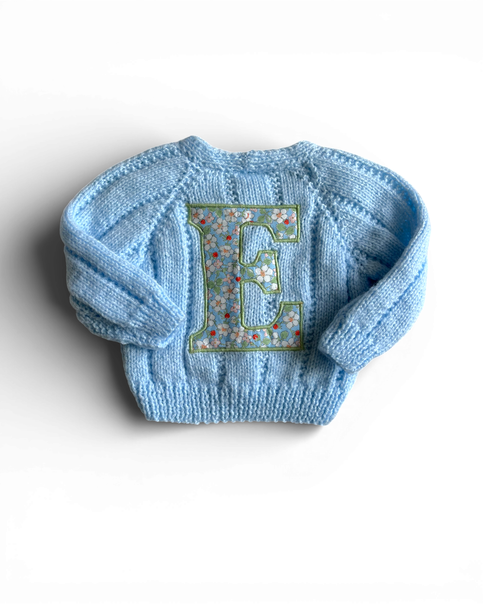 Ready to ship E Initial cardigan in Liberty of london Paysanne blossom B cardigan  0-4 months