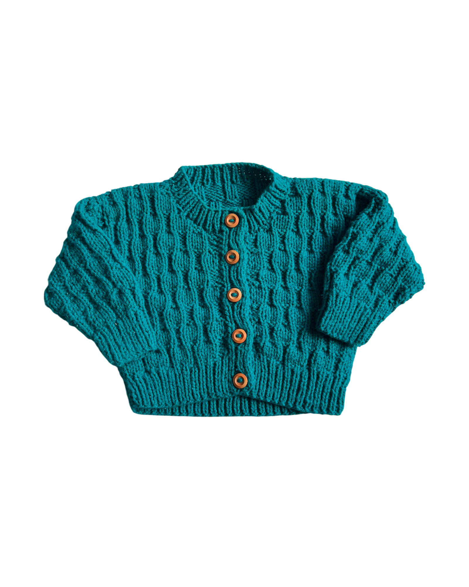 Personalised Teal green hand knitted cardigan  3-6 months