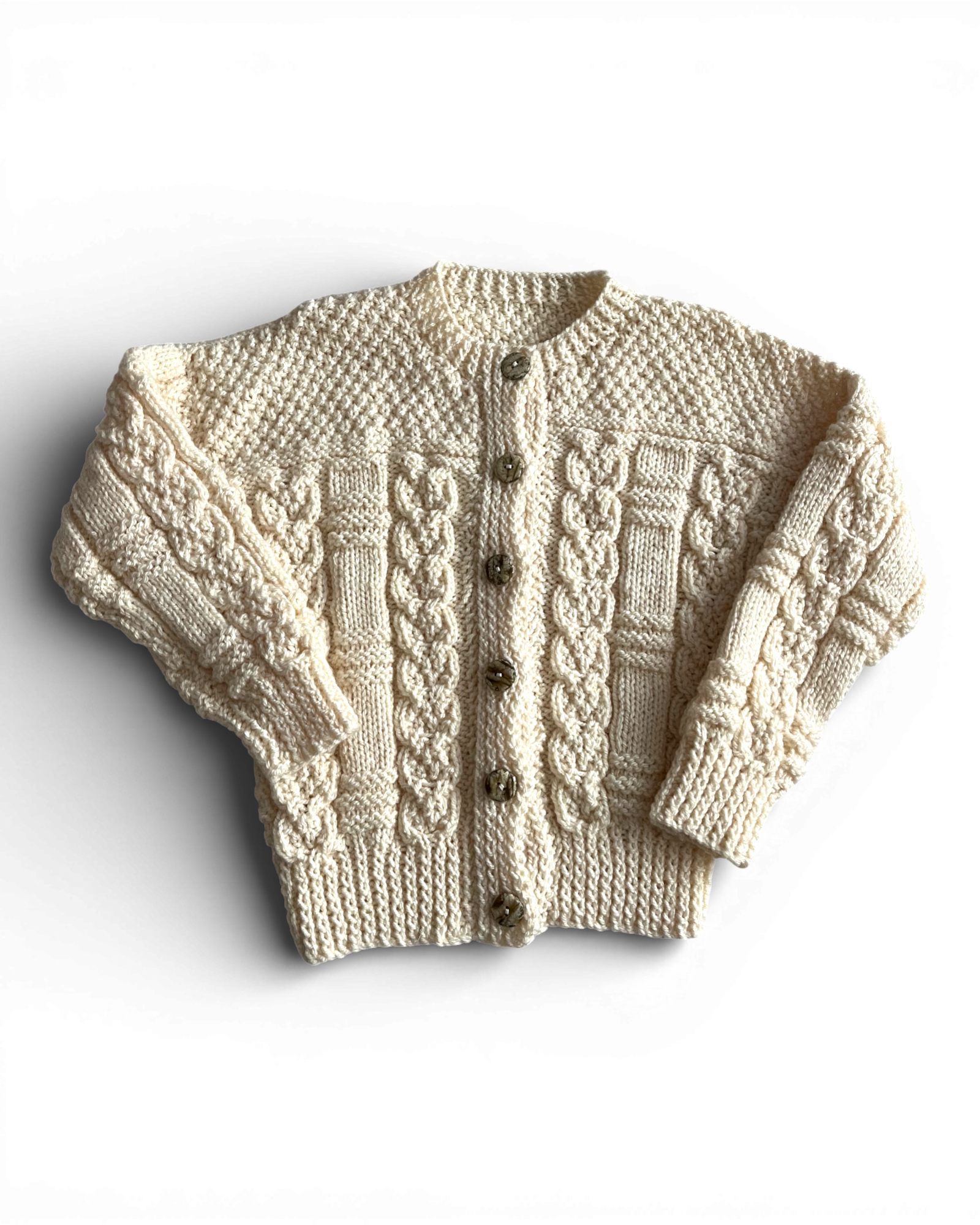 Personalised Cream Aran hand knitted cardigan 4-6 years