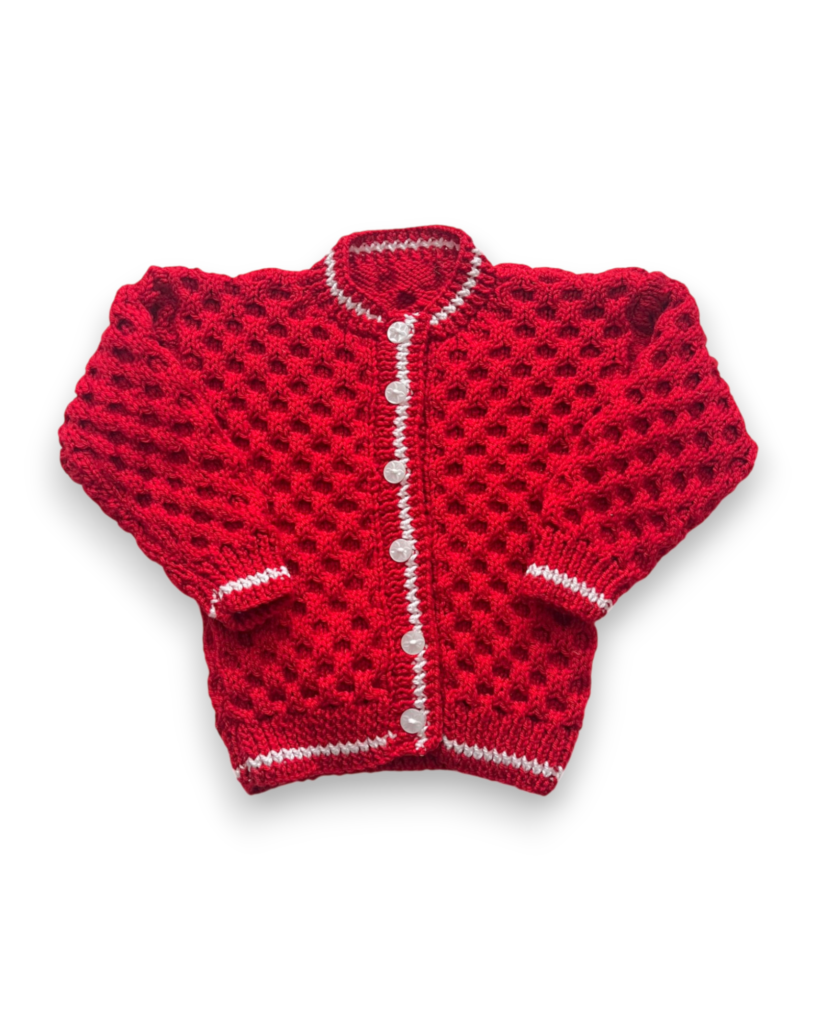 Personalised Red hand knitted cardigan 3-4 years