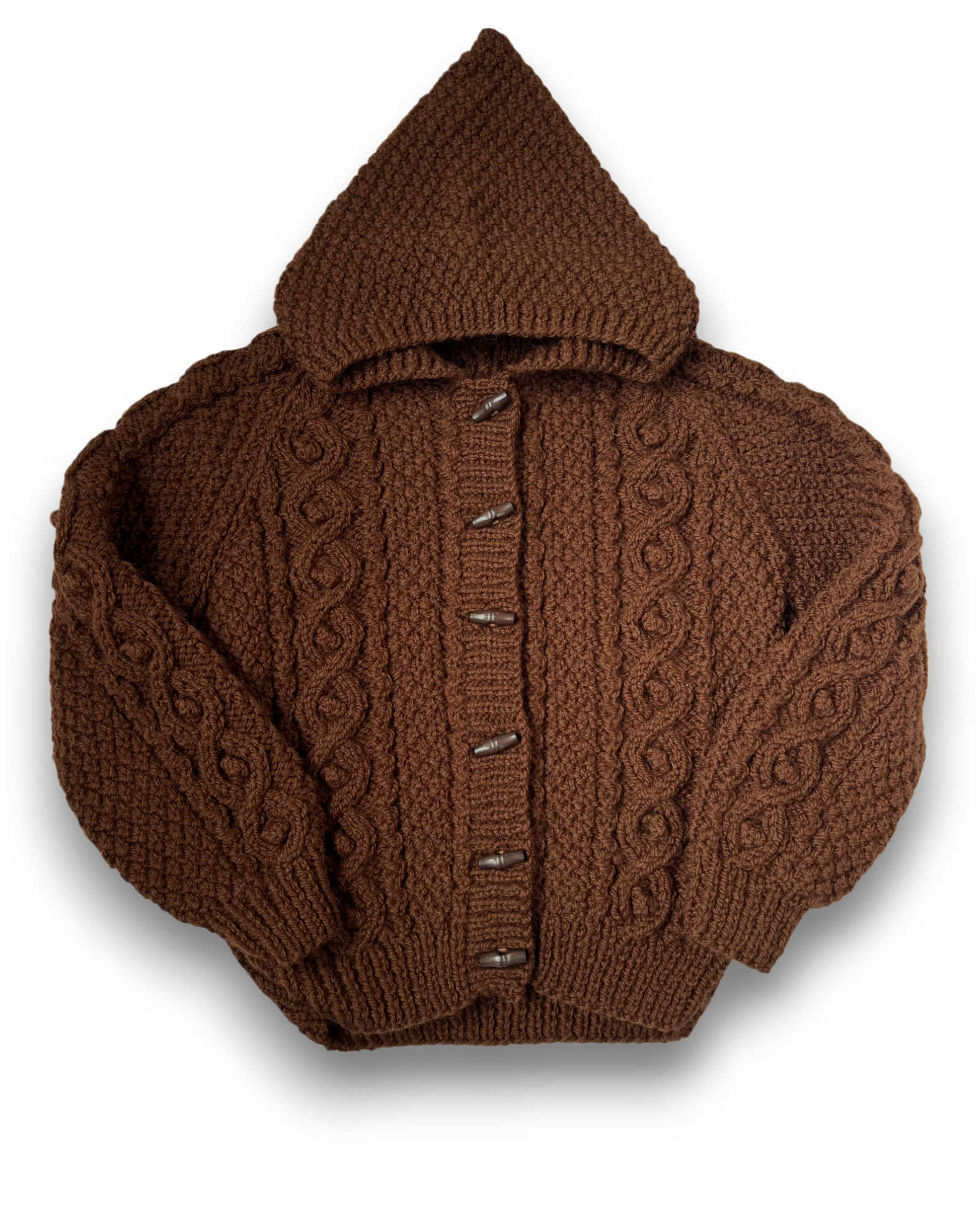 Personalised Brown Front or back initial Hooded hand knitted cardigan 5-6 years