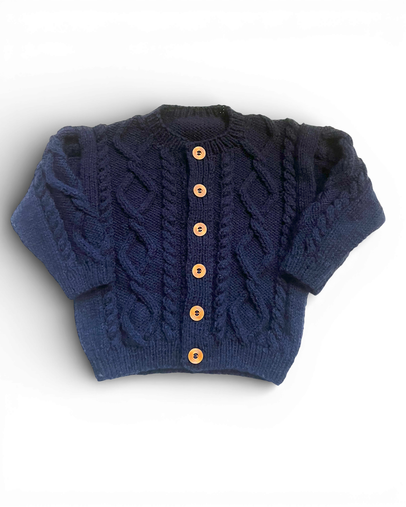 Personalised Navy Aran hand knitted cardigan 1-2 years