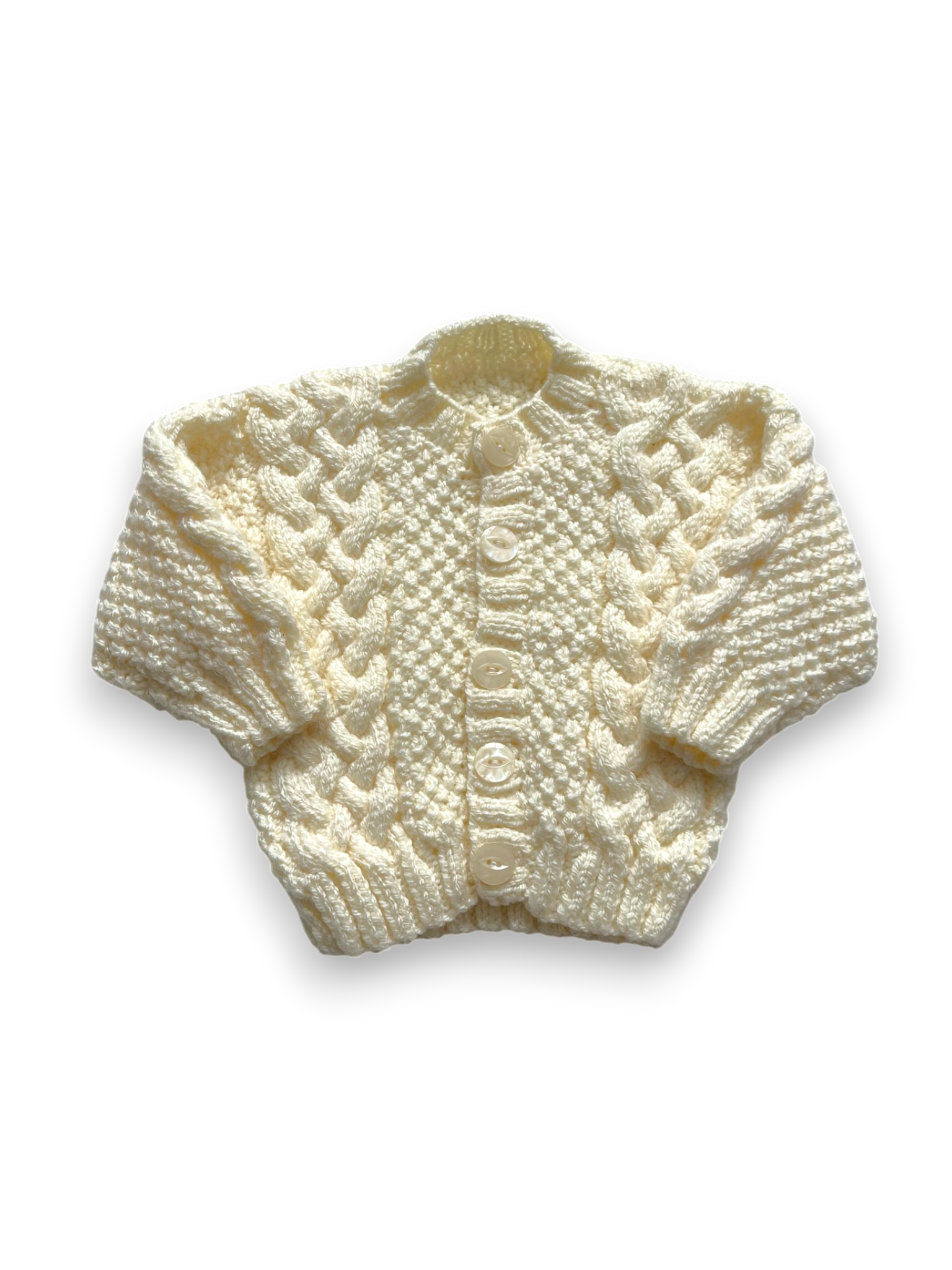 Personalised Cream hand knitted cardigan 0-3 Months