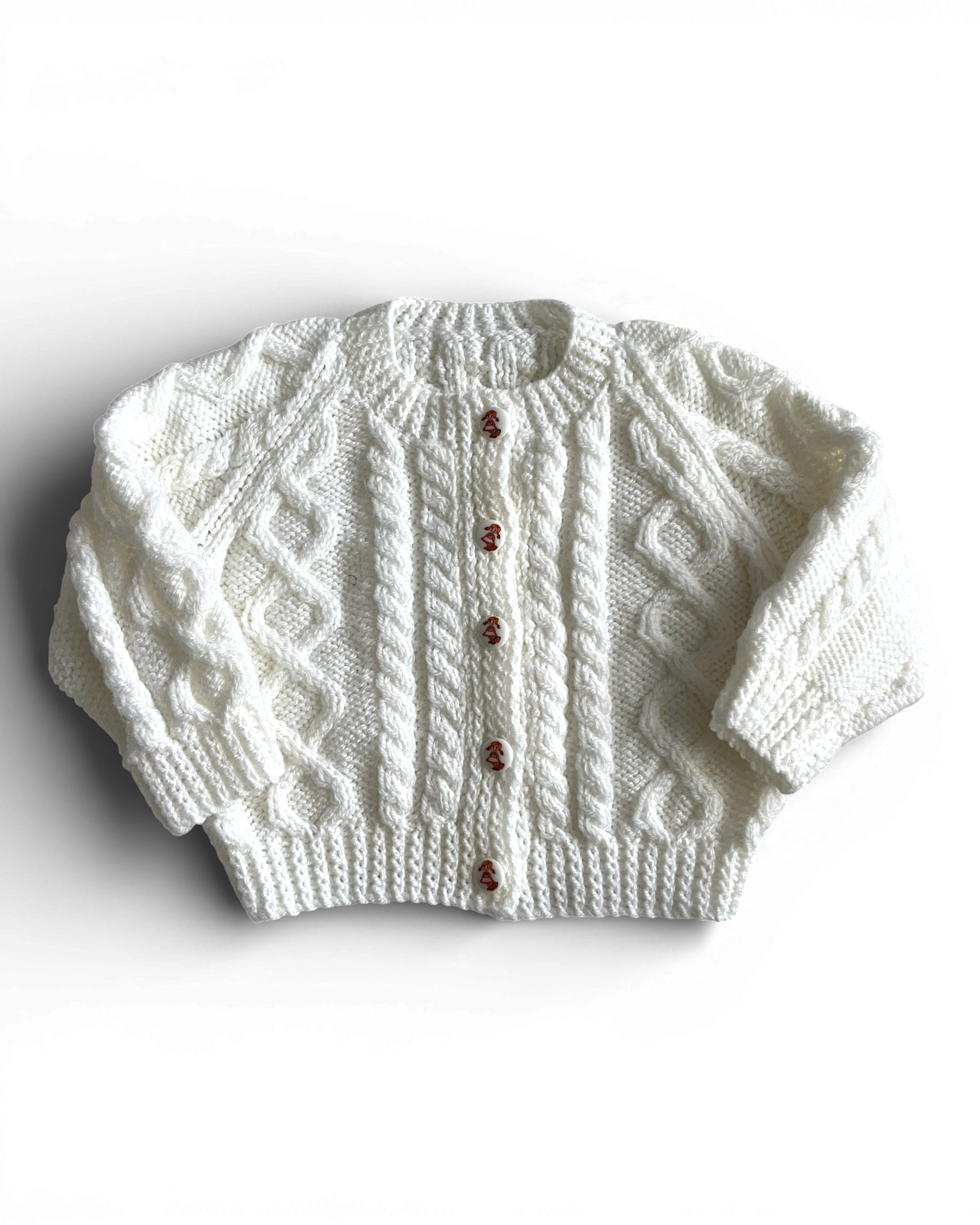 Personalised White hand knitted cardigan 3-6 months