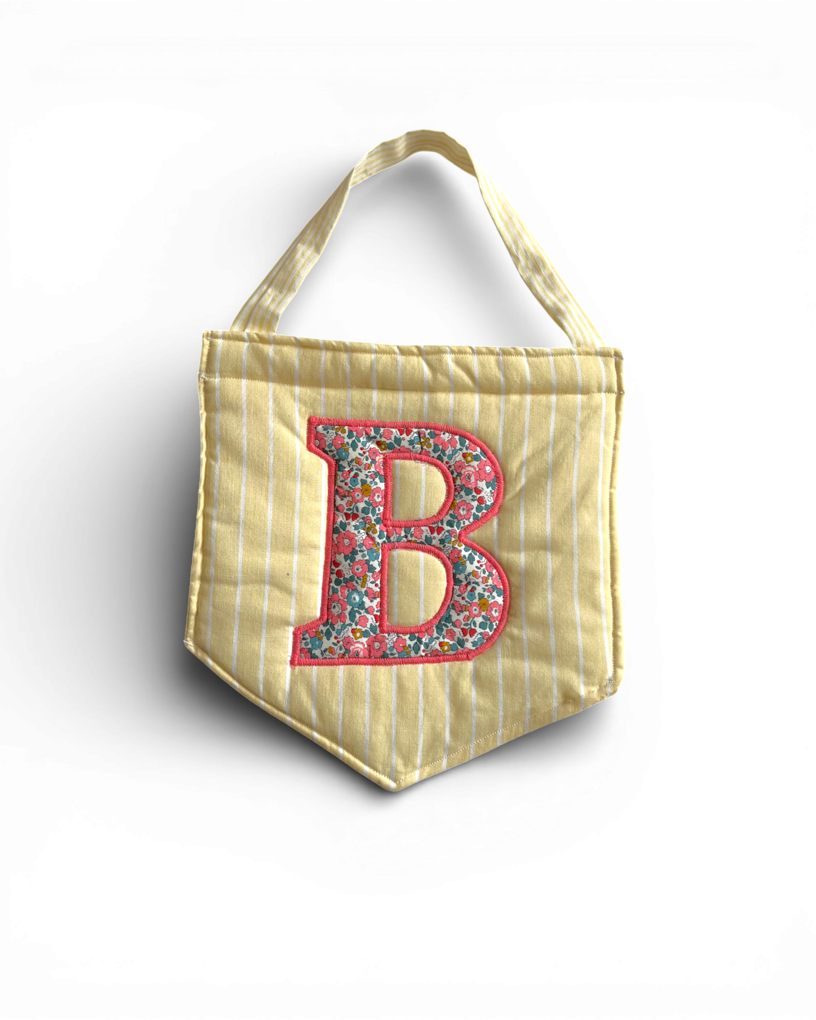 SAMPLE B INITIAL Mimi Odette handmade personalised quilted Initial Banner YELLOW STRIPE