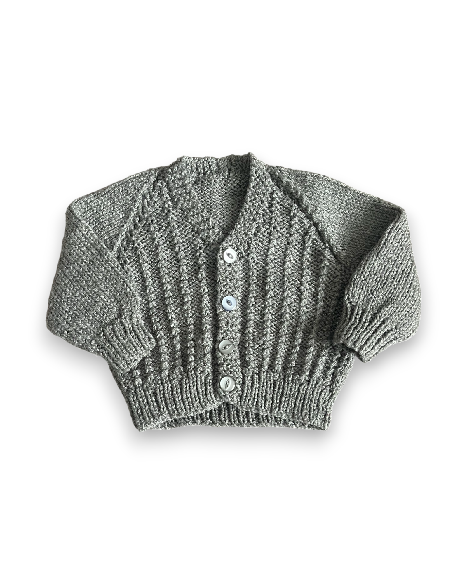 Personalised Grey hand knitted cardigan 0-3 months