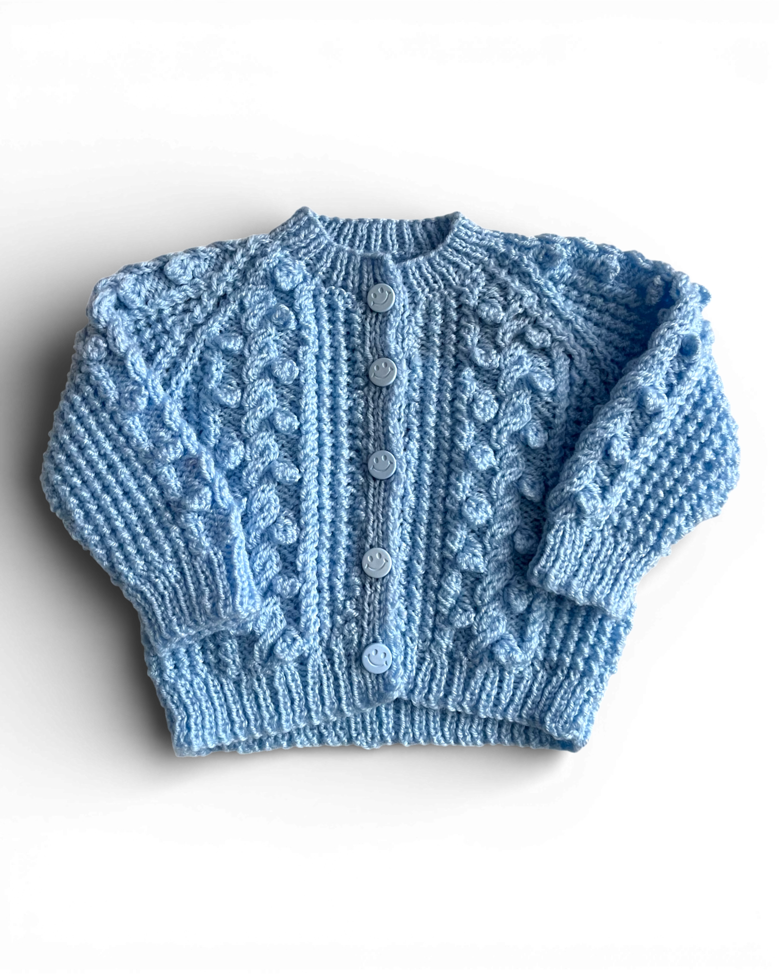 Personalised Blue hand knitted cardigan 0-3 months (Copy)