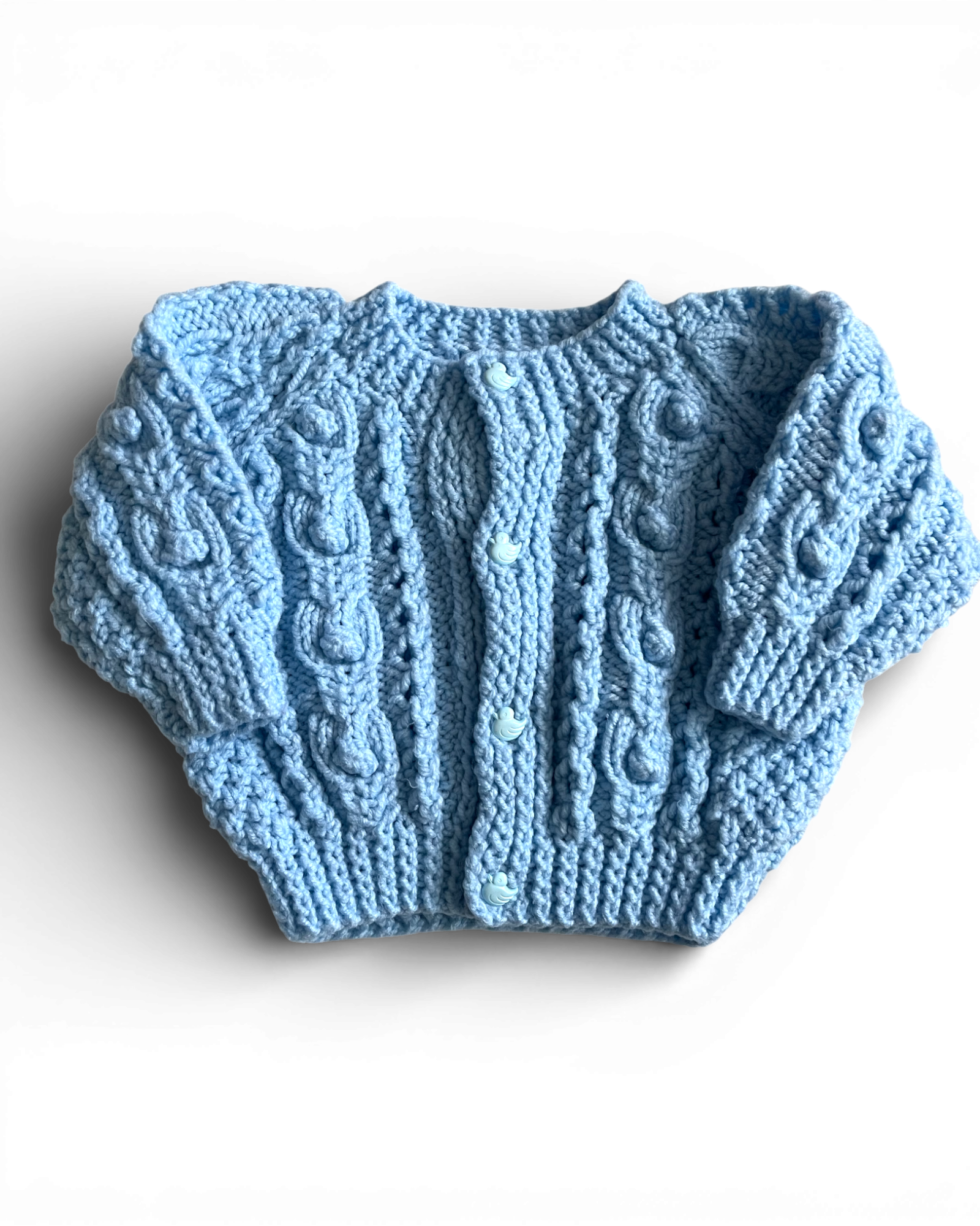 Personalised Blue hand knitted cardigan 0-3 months
