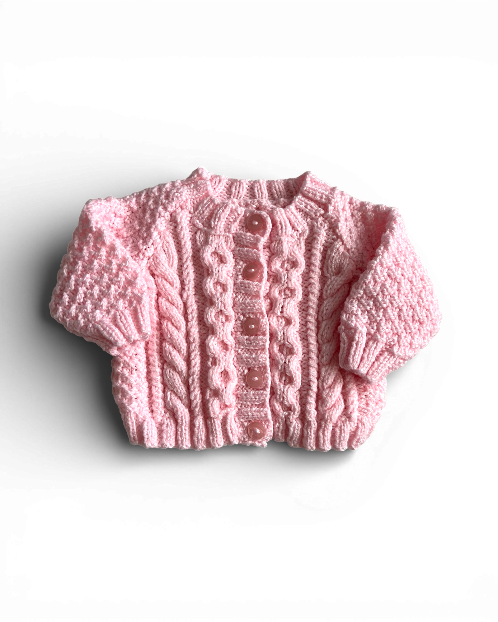 Personalised pink hand knitted cardigan Newborn