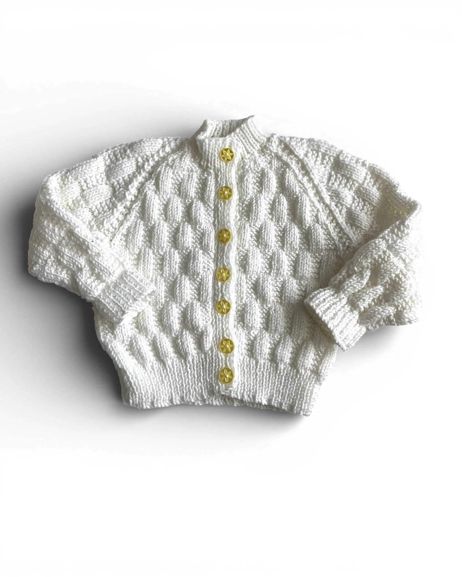 Personalised White hand knitted cardigan 3-6 months