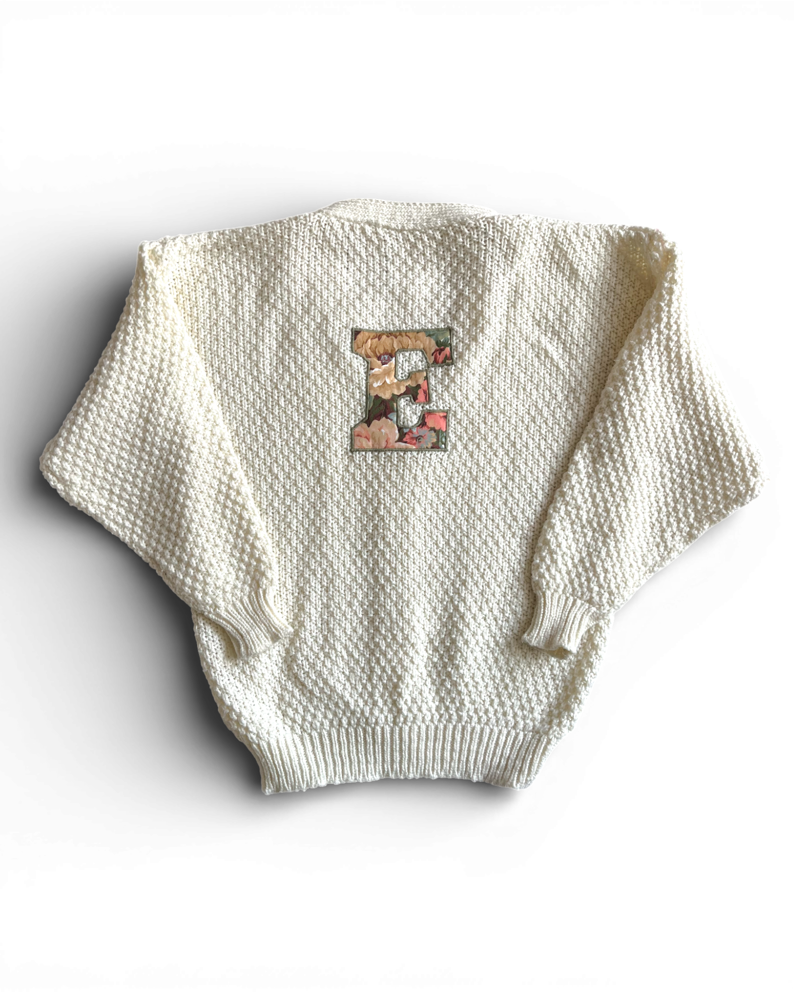 E initial Cream hand knitted cardigan Womens size M/L