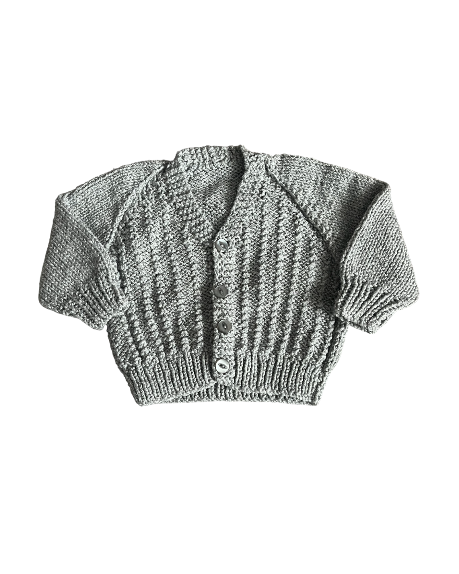 Personalised Grey hand knitted cardigan 0-3 months