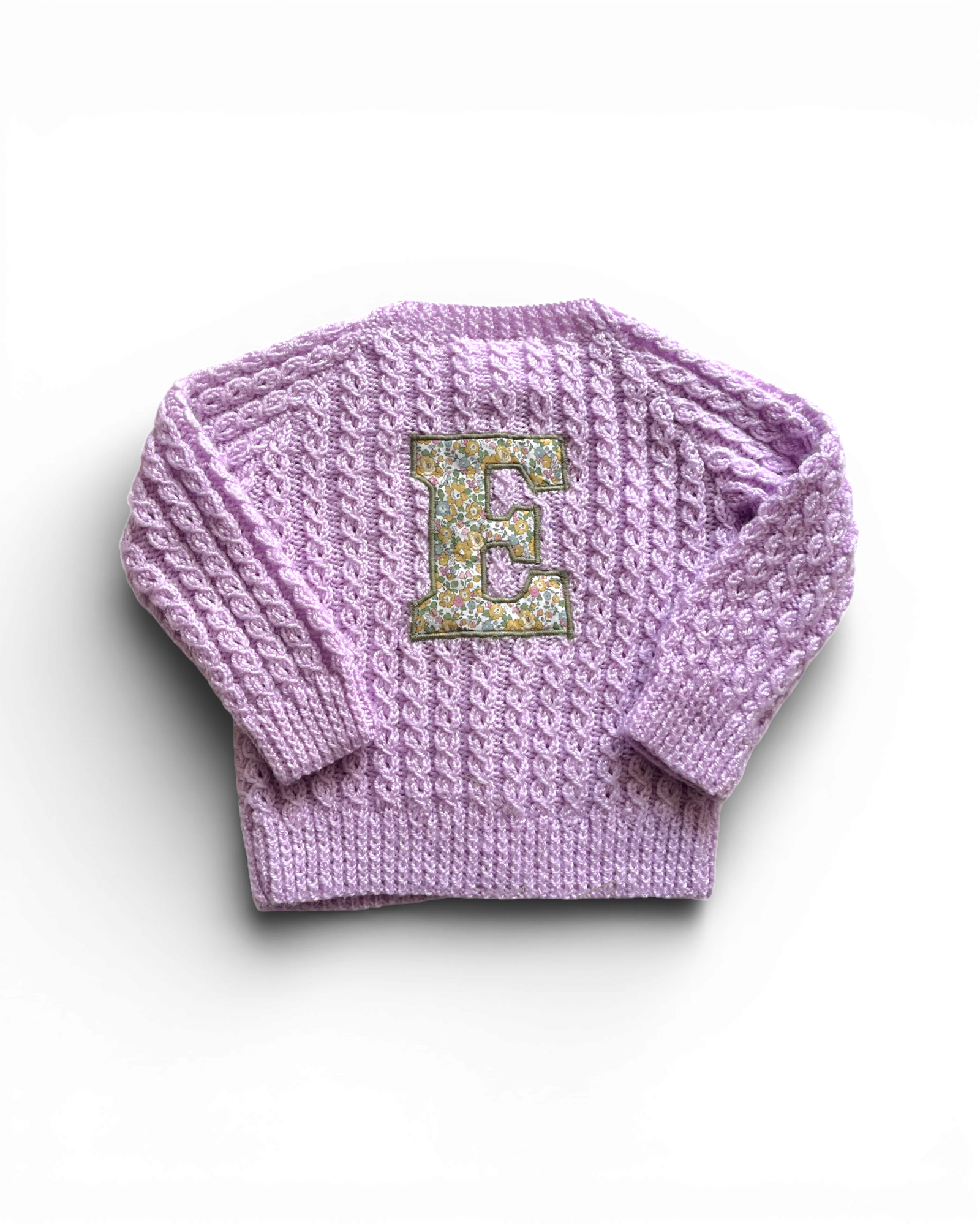 E initial Lilac hand knitted cardigan 1-2 years