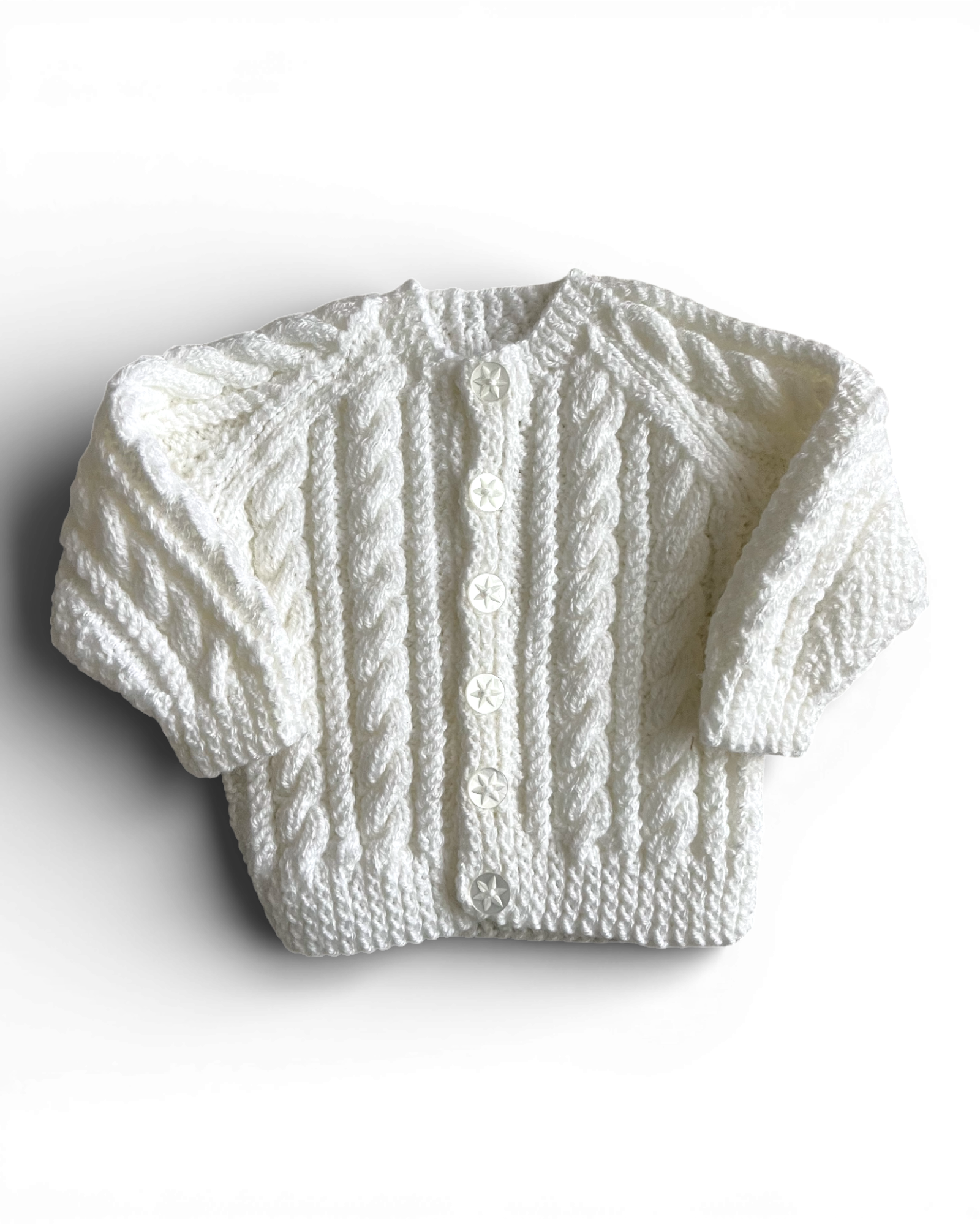 Personalised white hand knitted cardigan 0-3