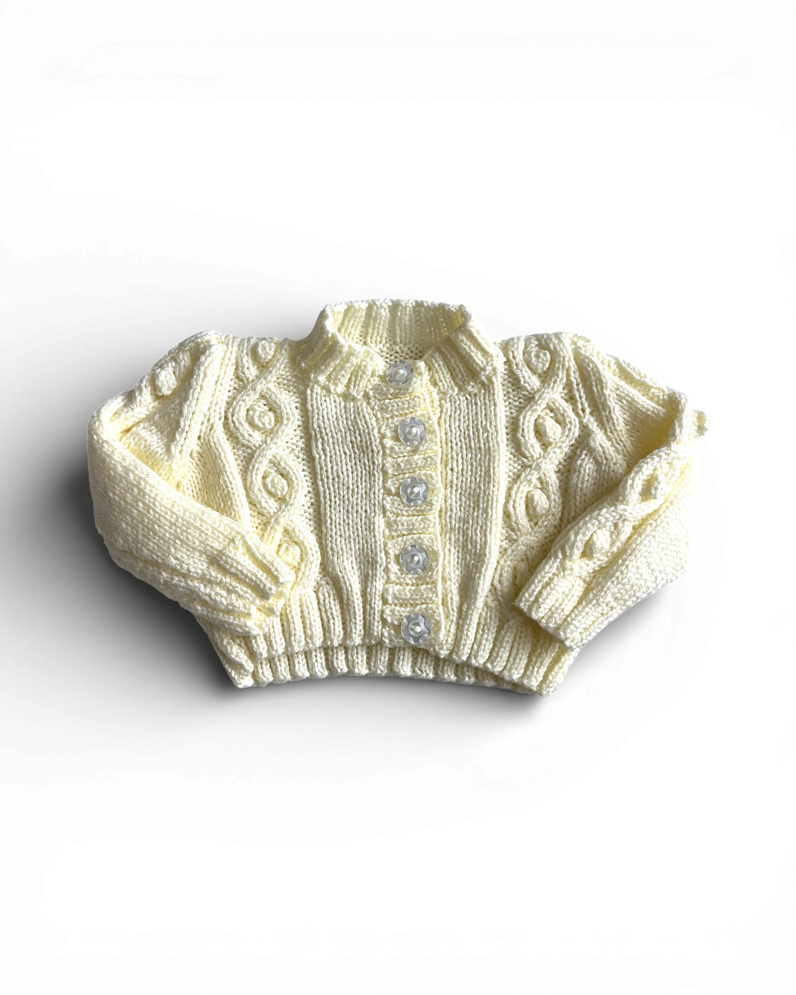 Personalised Cream hand knitted cardigan 0-3 Months