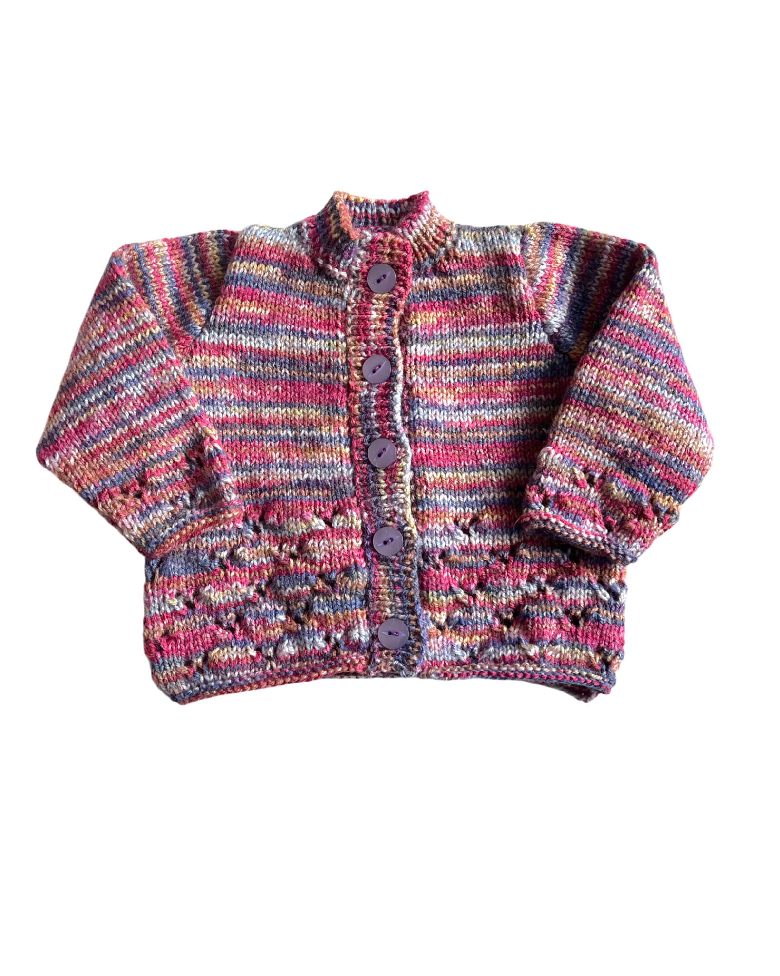 Personalised Pink Multi hand knitted cardigan  3-6 months