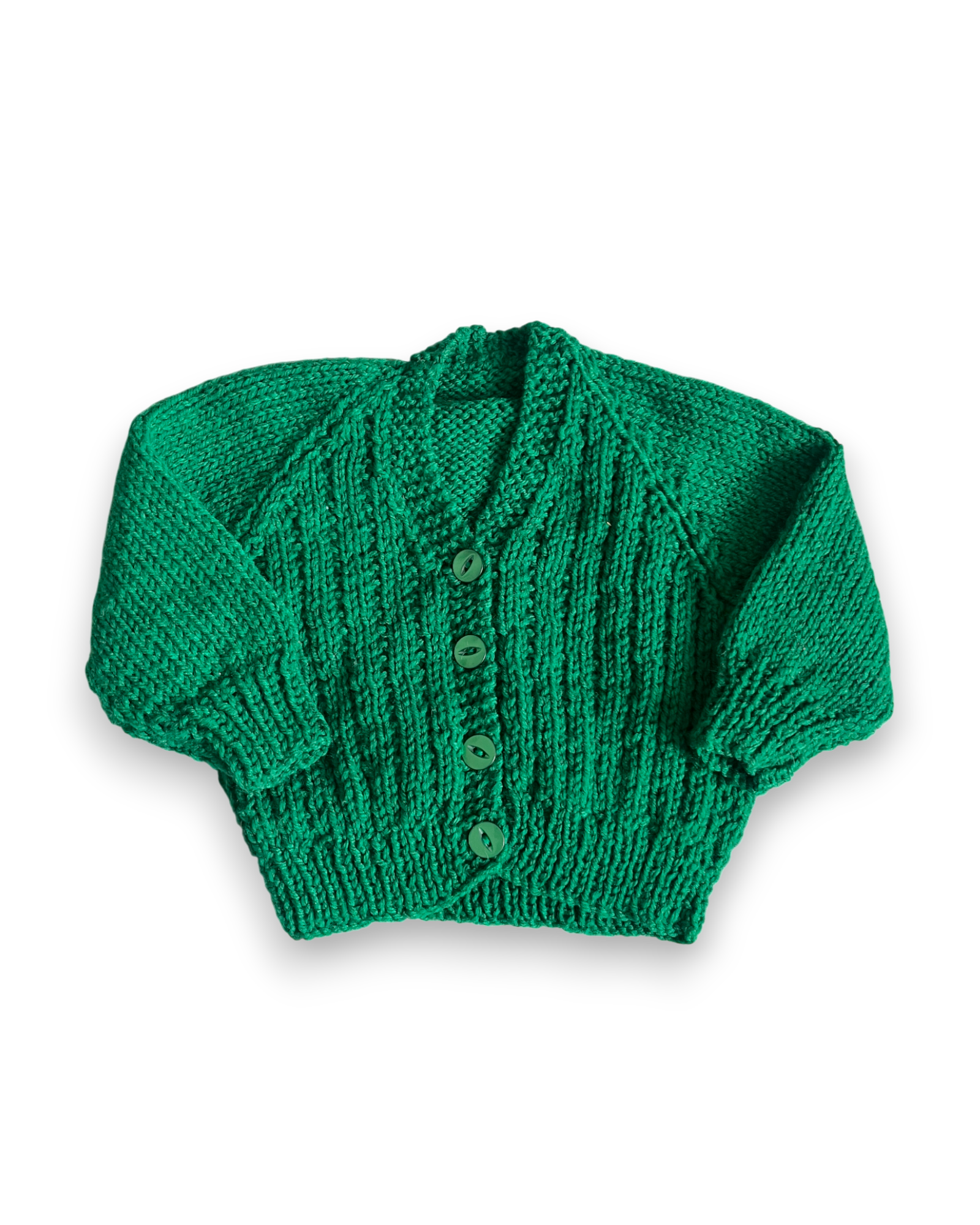 Personalised Green hand knitted cardigan 0-3 months