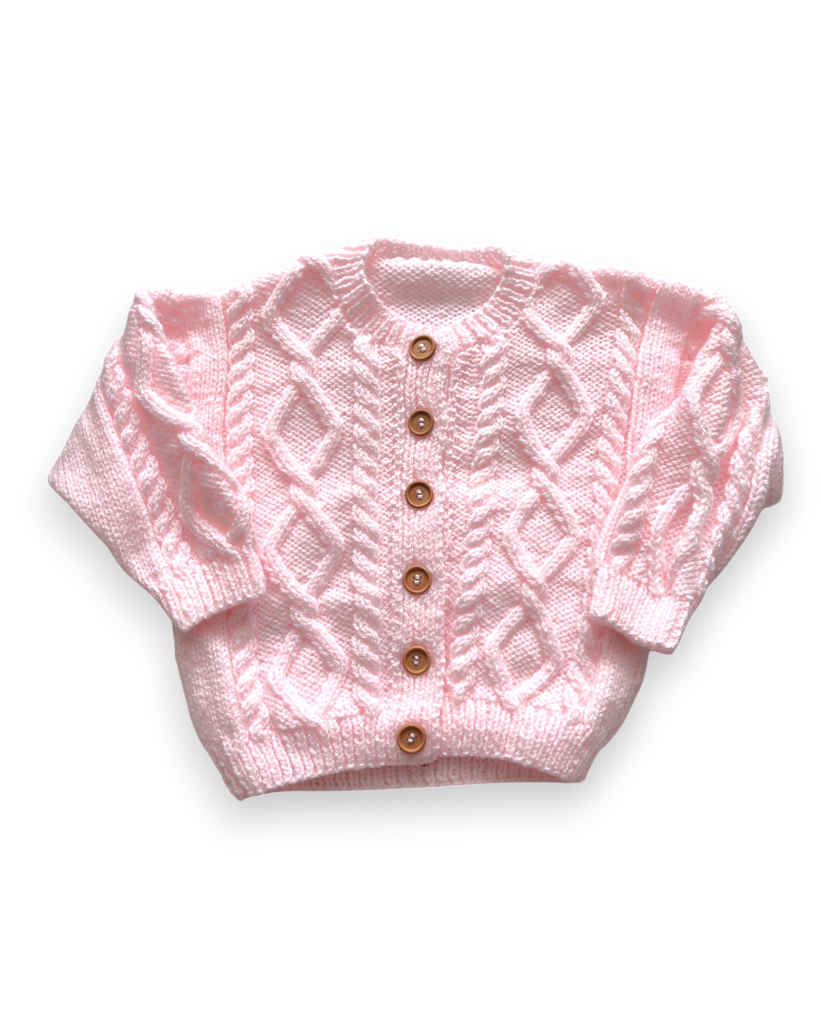 Personalised Pink Aran hand knitted cardigan 2-3 years