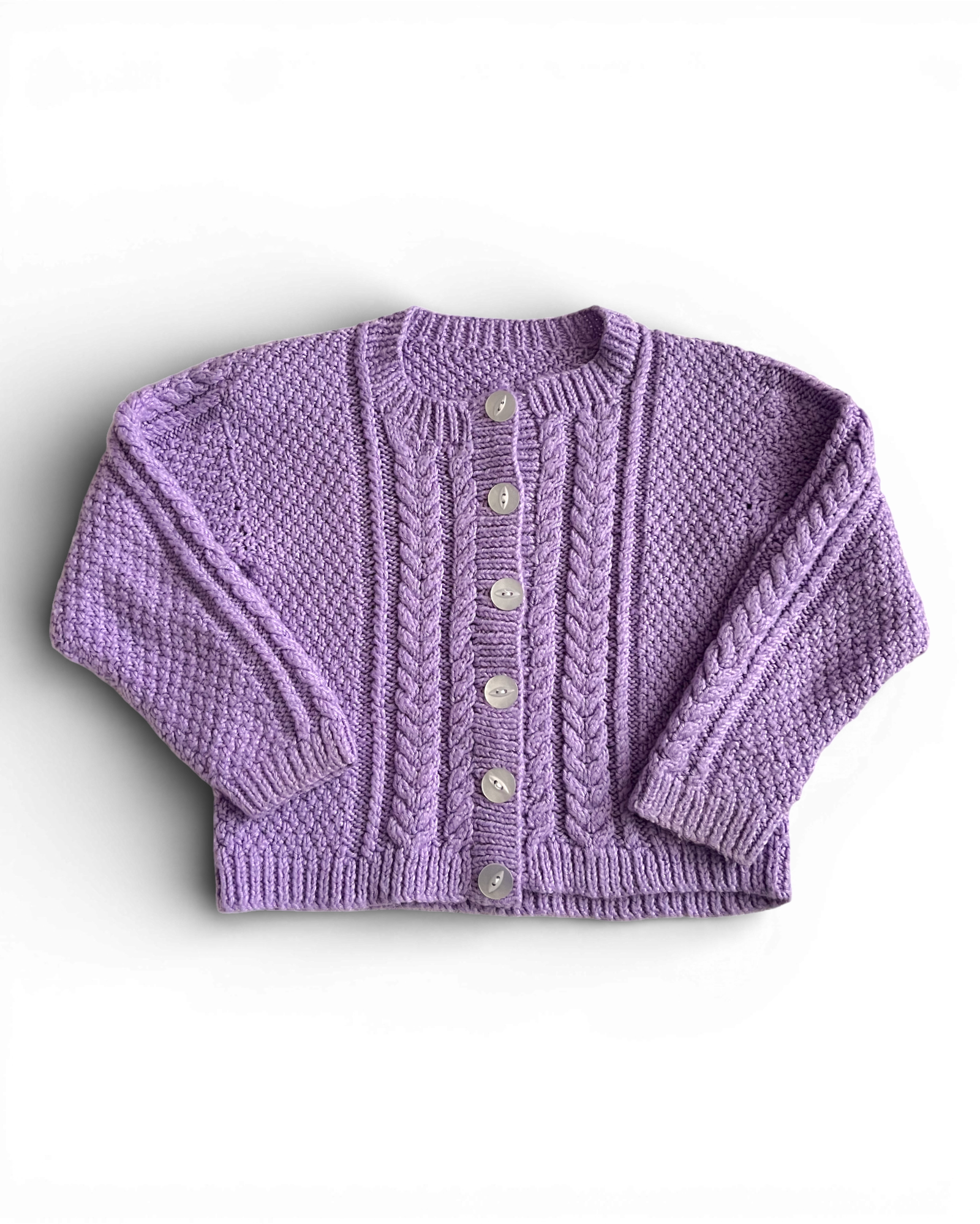 Personalised Lilac Aran hand knitted cardigan 2-3 Years