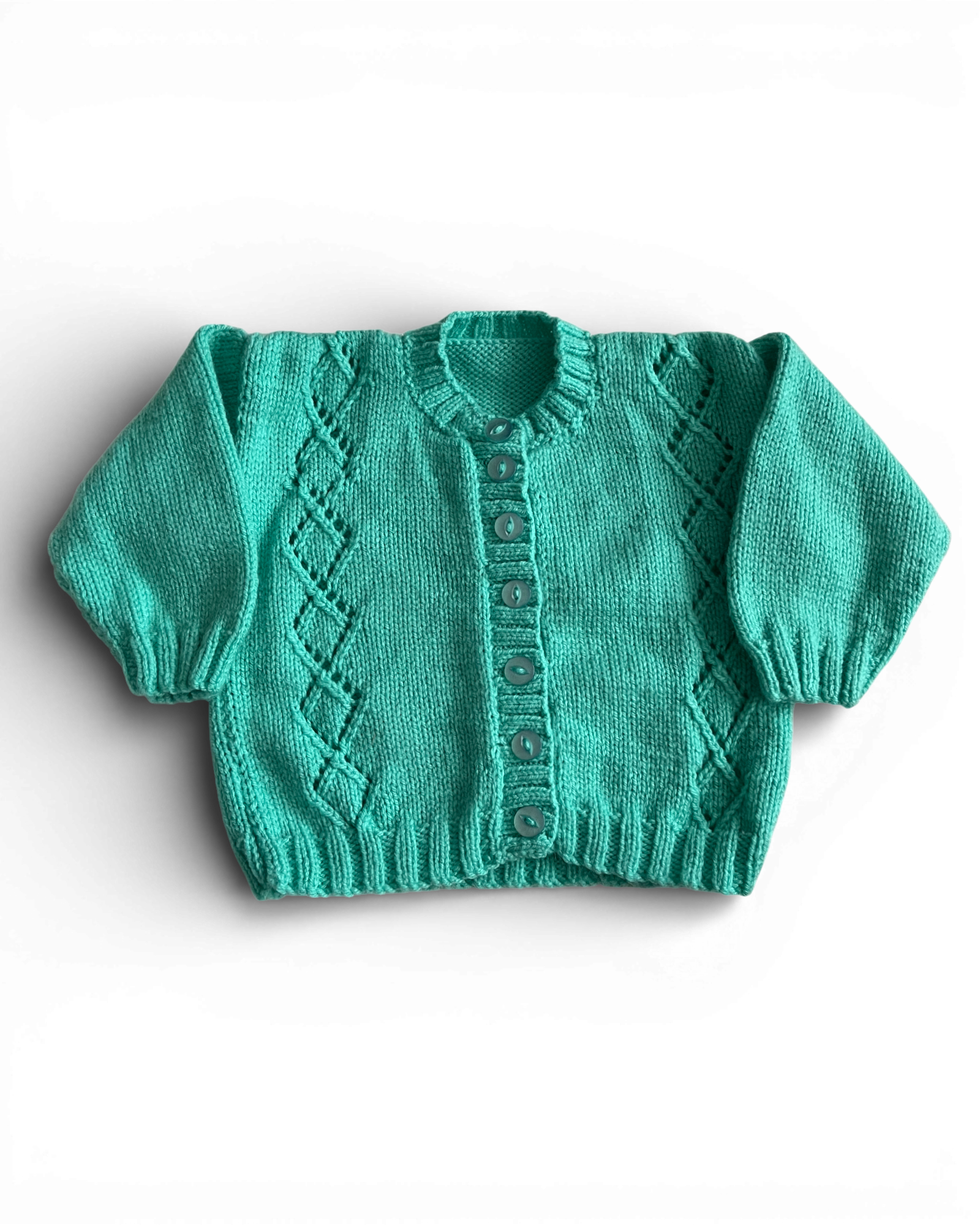 Personalised Green hand knitted cardigan 12-18 months