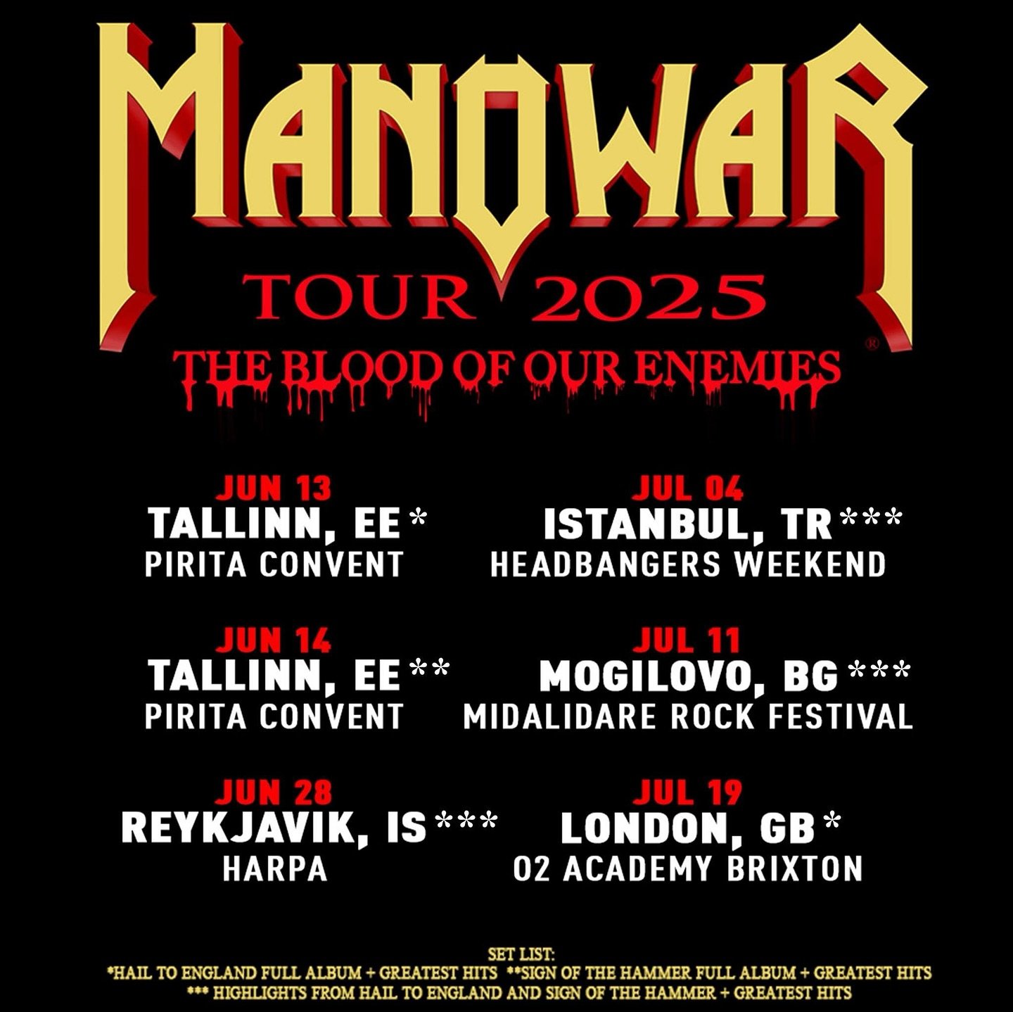 Looking forward to continuing the summer shows with Manowar this week in Iceland after epic two shows in Tallinn earlier this month! 🤘
