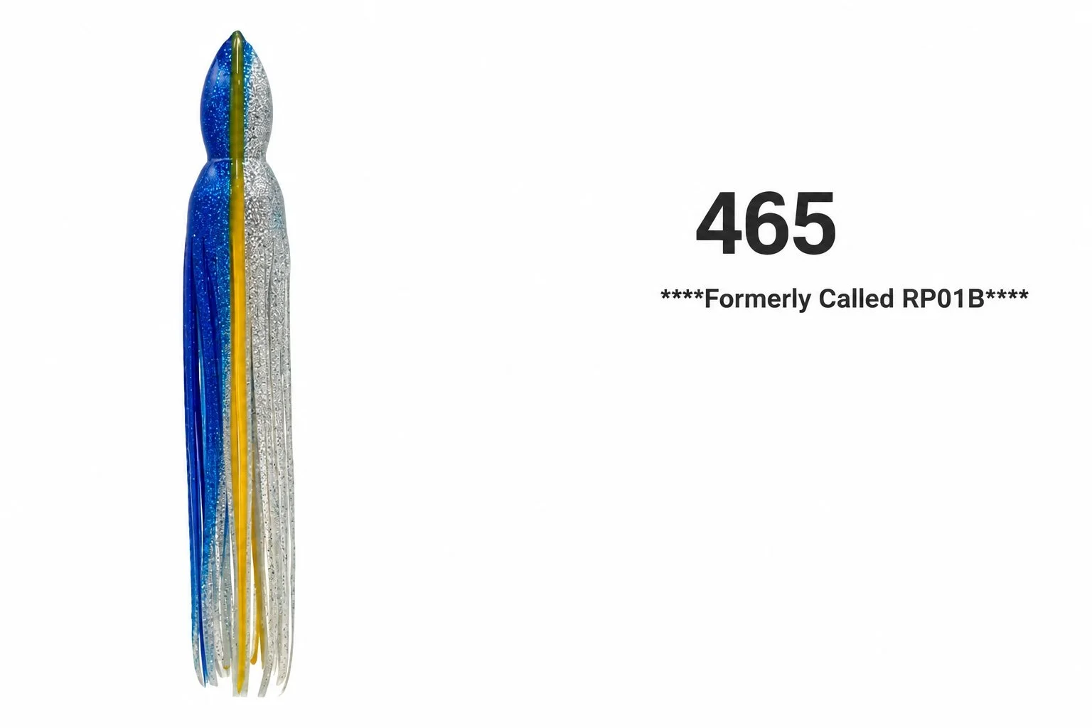 Blue Ocean Manufacturing BOM #465, formerly RP01B, replacement marlin lure skirt with royal blue glitter, reflective silver and a yellow center stripe.