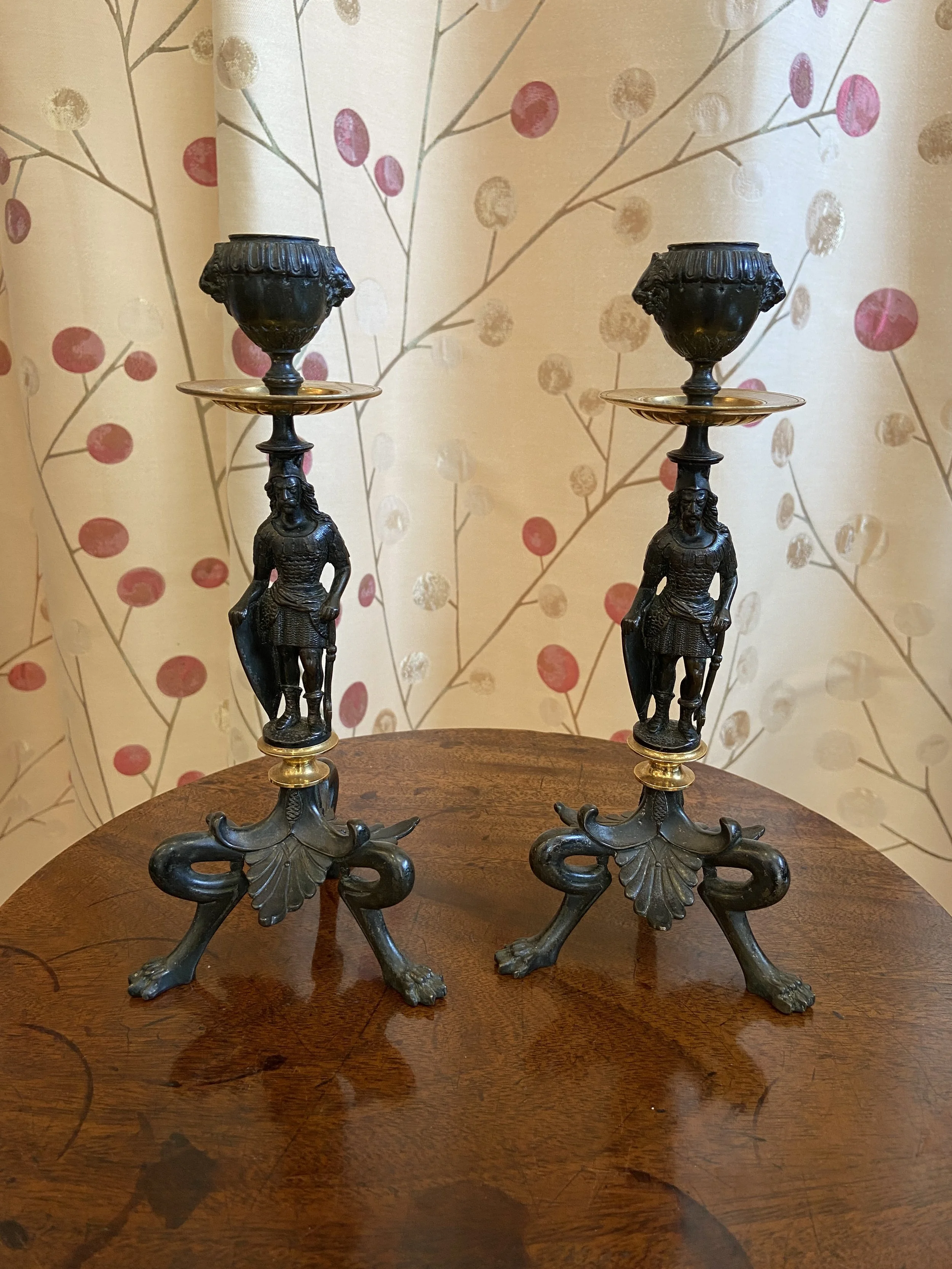 Pair Regency bronze and gilt candlesticks