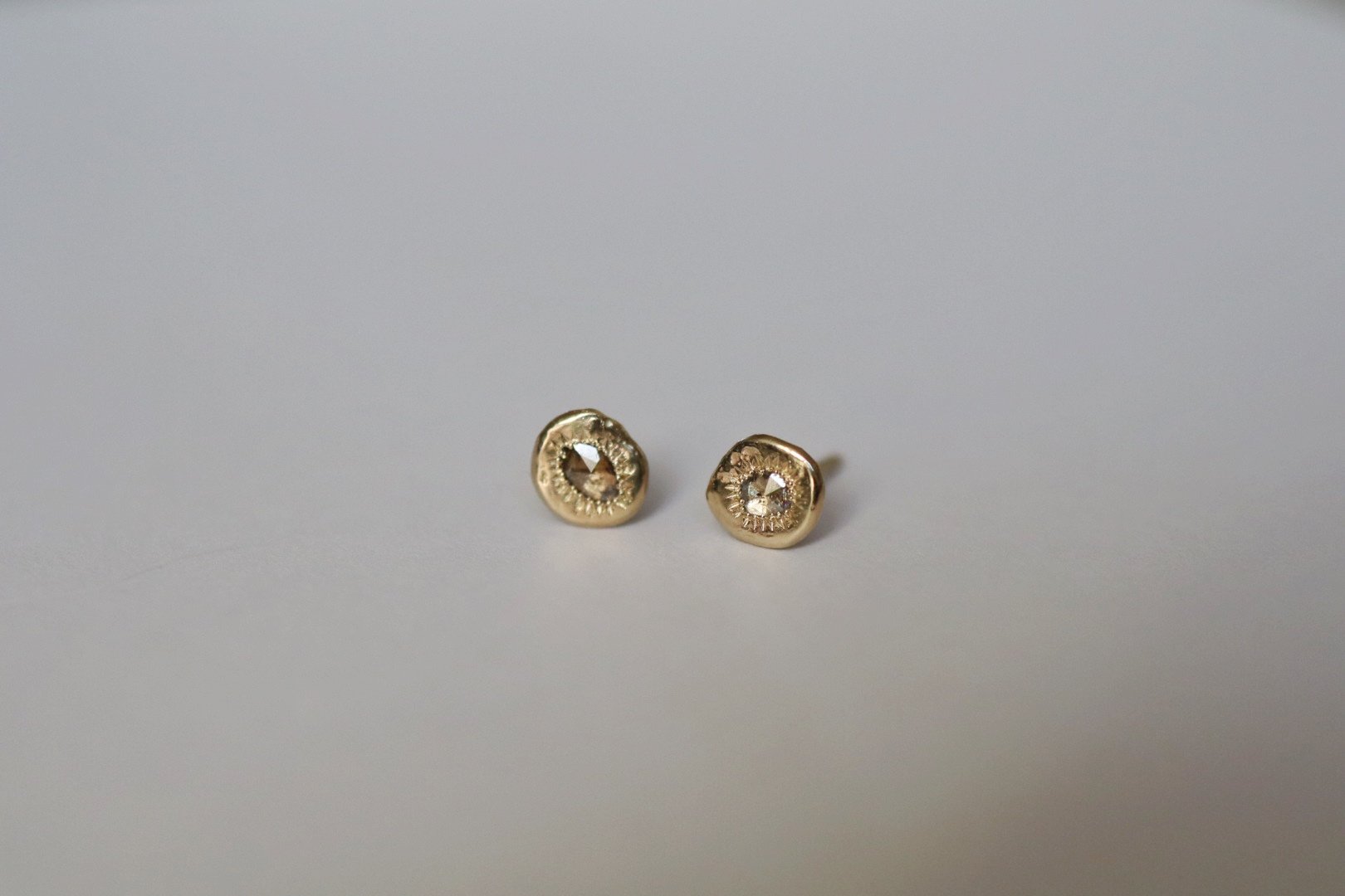 OOAK 14k Rough Diamond Disc Studs