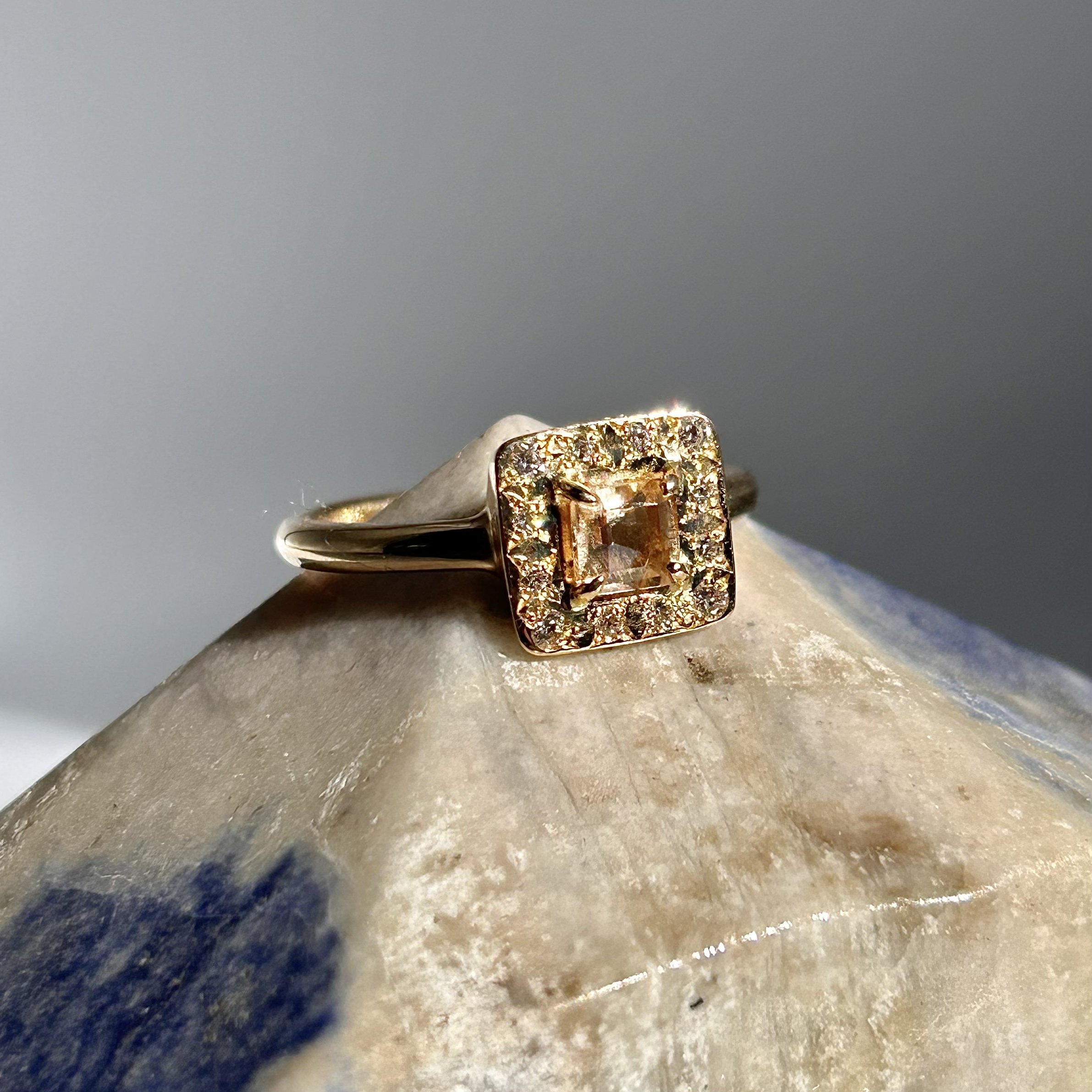 Topaz and Diamond Halo Ring