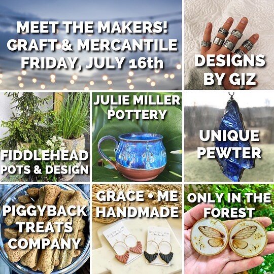 Craft &amp; Mercantile: Meet the Makers! 🌟 

These unique merchants are joining us for another evening of art &amp; entertainment. Support these local crafters all while enjoying music, food &amp; drink at our second night market! 🤩🛍

Friday, July