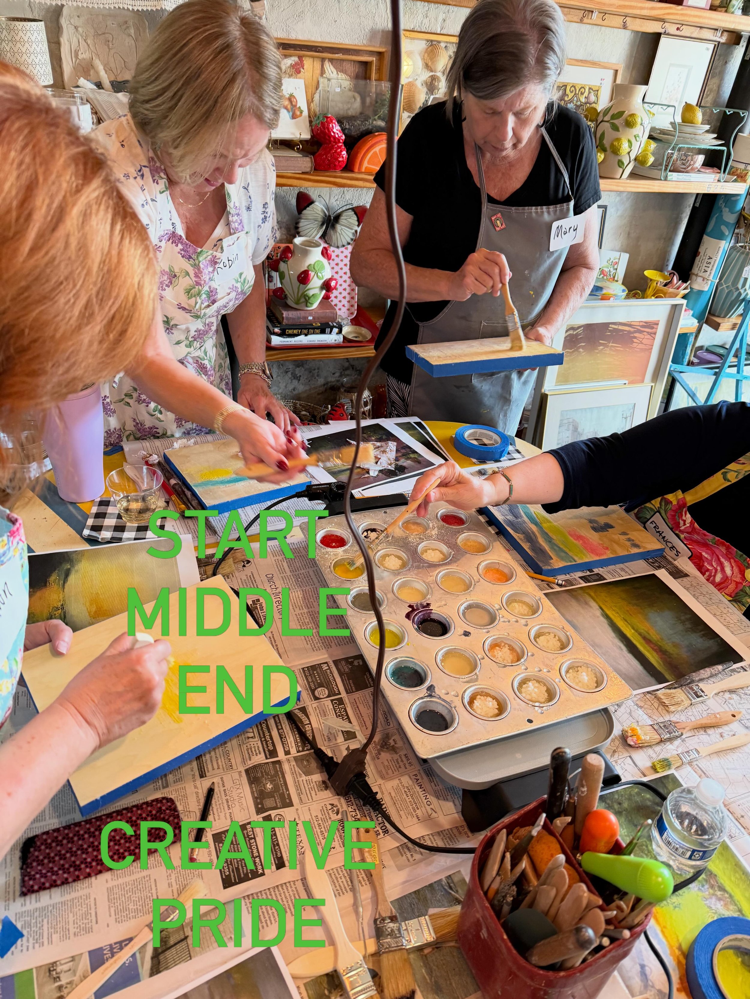 Encaustic Class last night. Such a variety!!