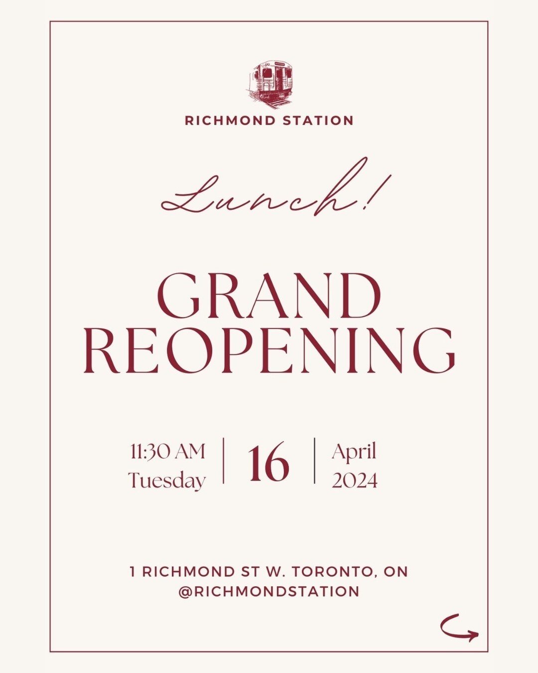 𝙍𝙞𝙘𝙝𝙢𝙤𝙣𝙙 𝙎𝙩𝙖𝙩𝙞𝙤𝙣 reopens for 𝙇𝙐𝙉𝘾𝙃 on Tuesday, April 16! 🍽️ 👨&zwj;🍳 Co-owned by a Top Chef Canada winner, this hidden gem is always serving new seasonal dishes with great ingredients from local farmers. 👩&zwj;🌾 🥗 🍔⁠
⁠
Want 