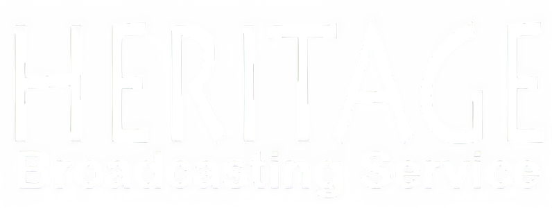 Logo 'HERITAGE Broadcasting Service' in bianco