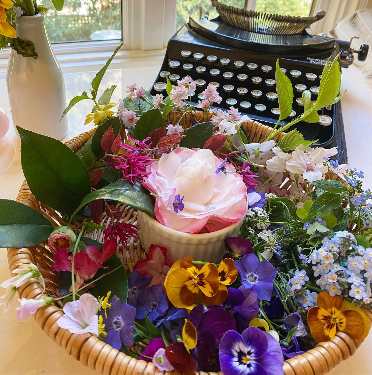 Here&rsquo;s a basket of flowers I picked from my yard and garden to inspire our &ldquo;blooming&rdquo; zoom Writing Circle today. (My next writing Circle on April 14th is open to all&mdash;Message me if you&rsquo;d like to join! Two spots left).
Som