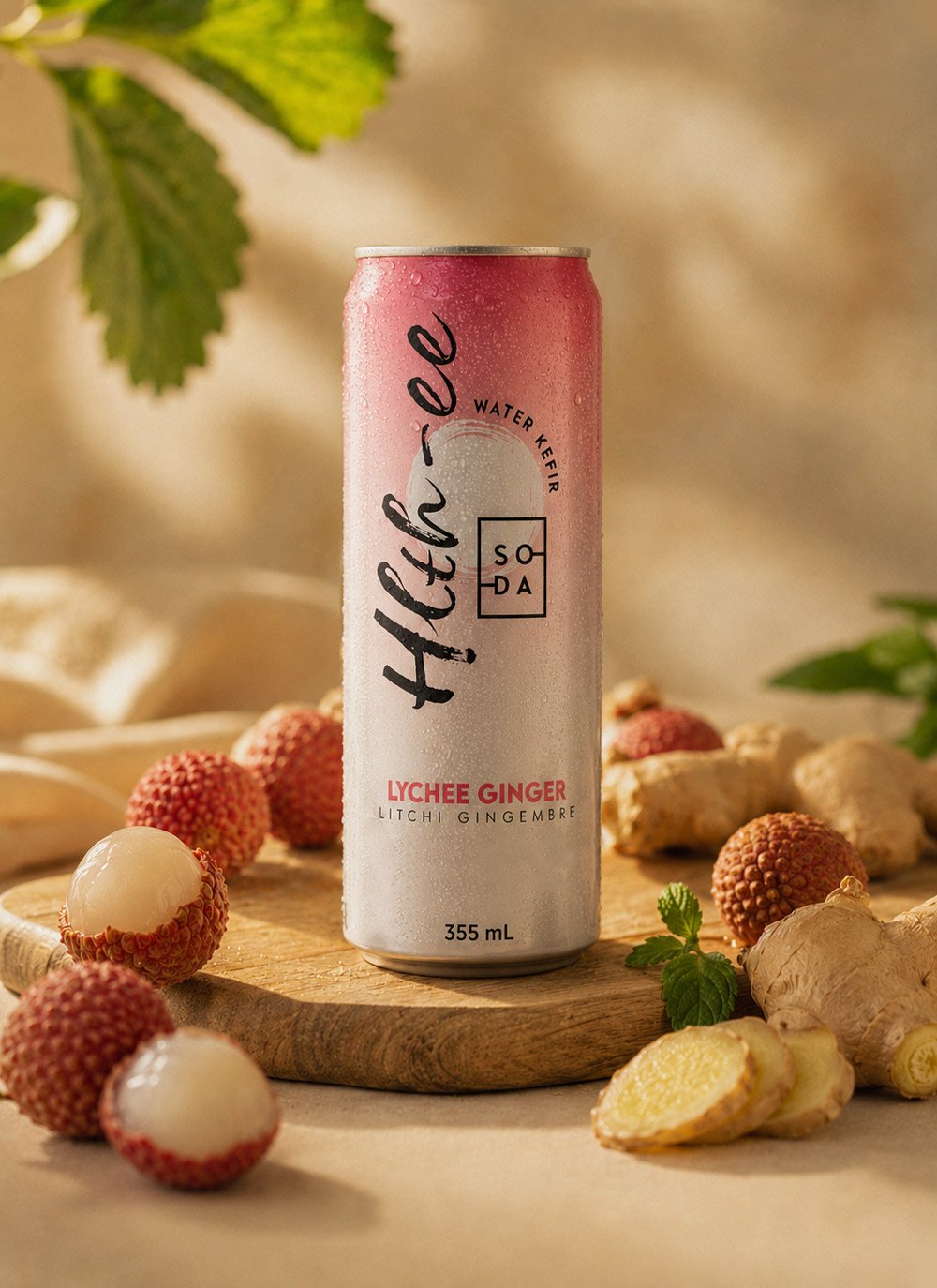 can packaging  for lychee soda design branding created by lucied studio in vancouver