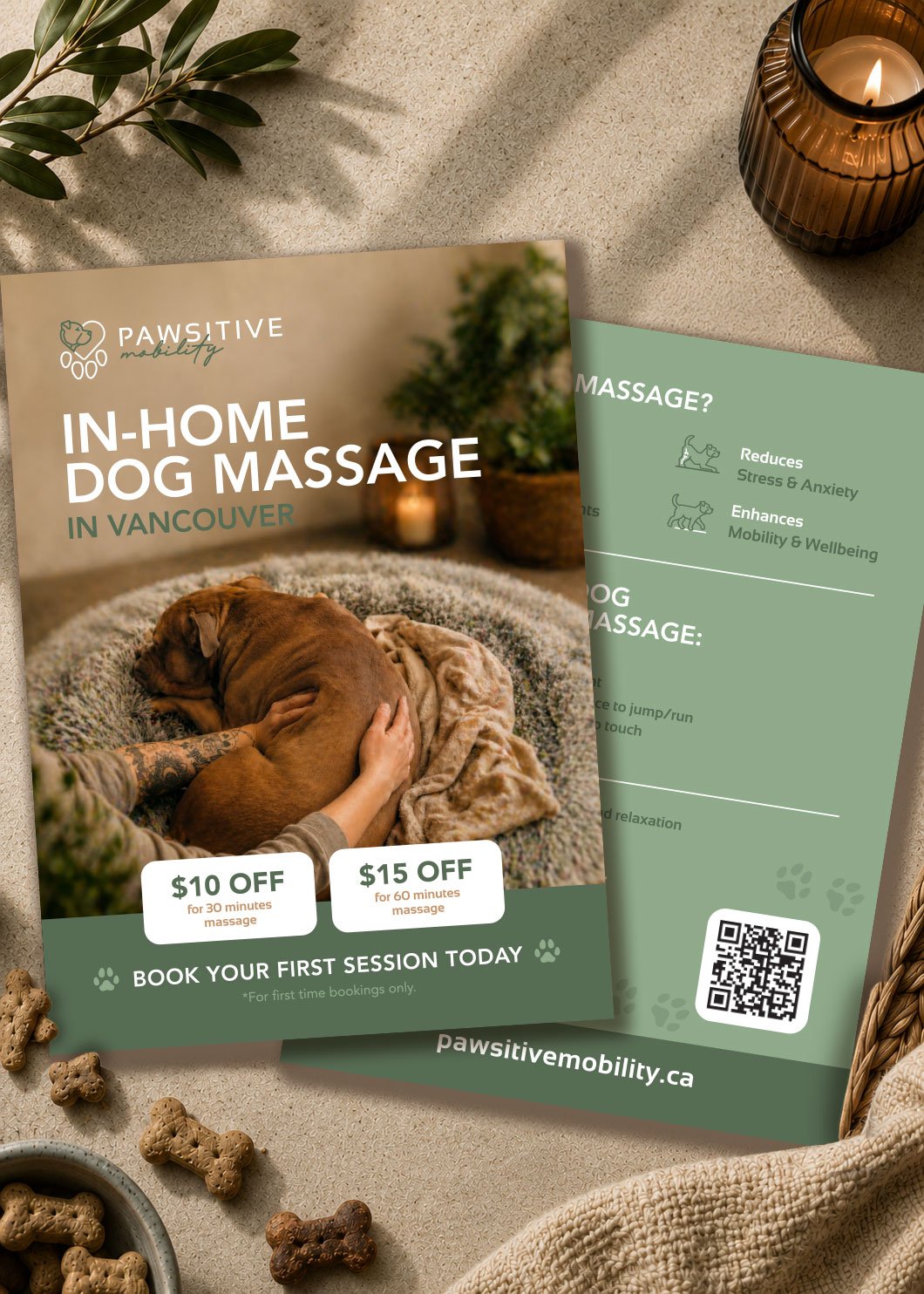 flyer branding and logo design for dog massage services in vancouver