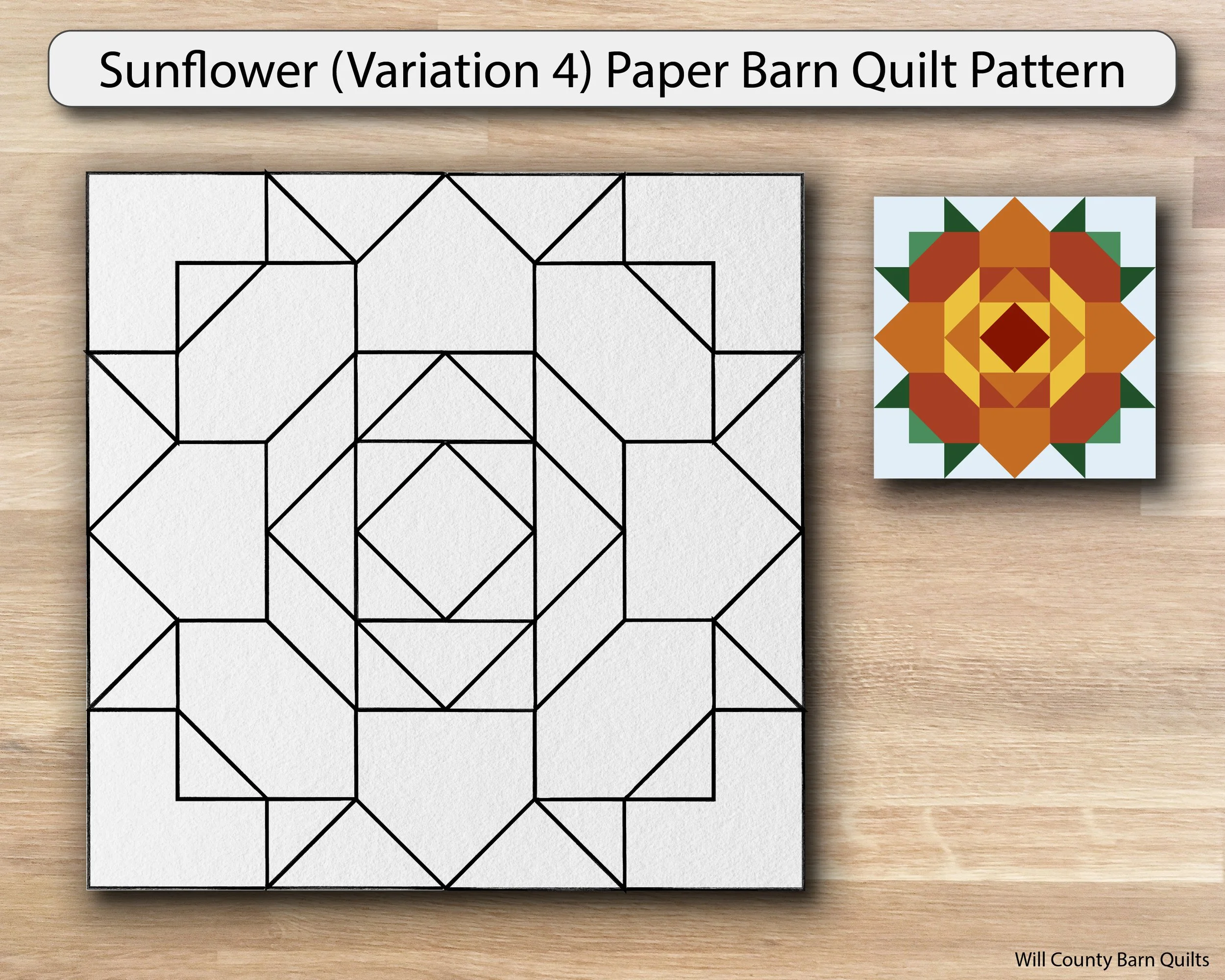 Sunflower (Variation 4) Barn Quilt Pattern — Will County Barn Quilt Trail